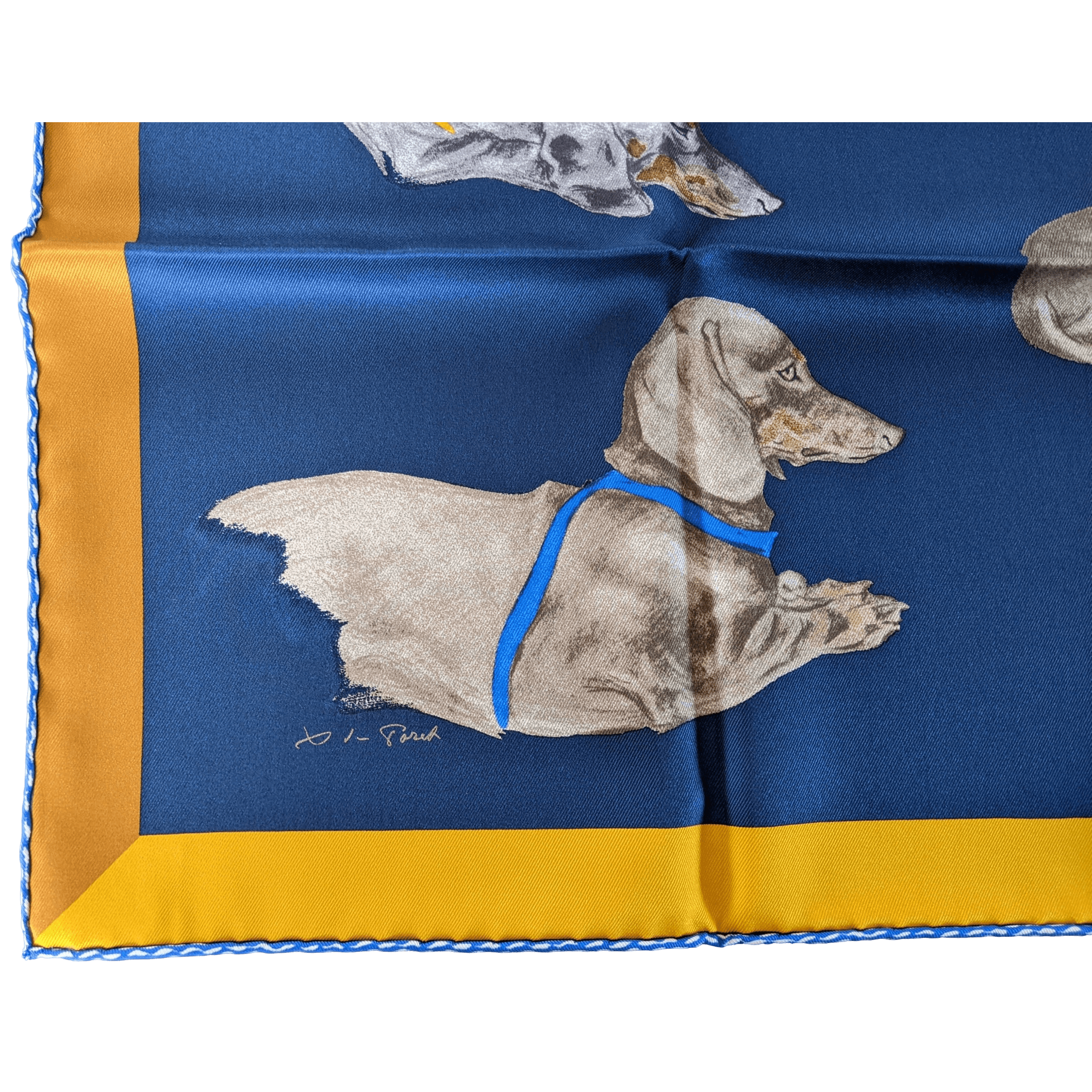 HERMES Les Bassets (Teckels, Dachshunds) by Xavier de Poret Vintage Silk Scarf 70 x 70 cm