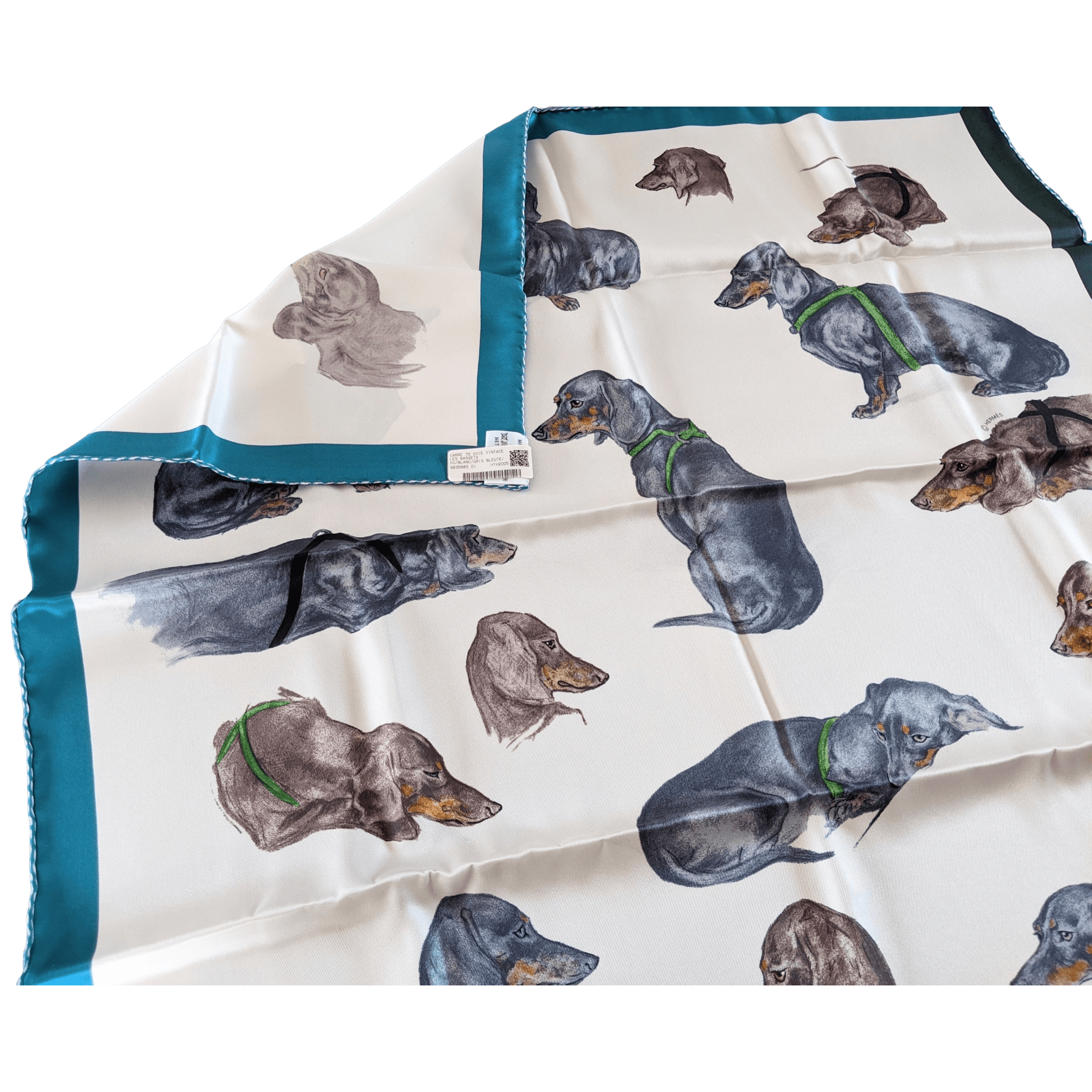 HERMES Les Bassets (Teckels, Dachshunds) by Xavier de Poret Vintage Silk 70 x 70 cm