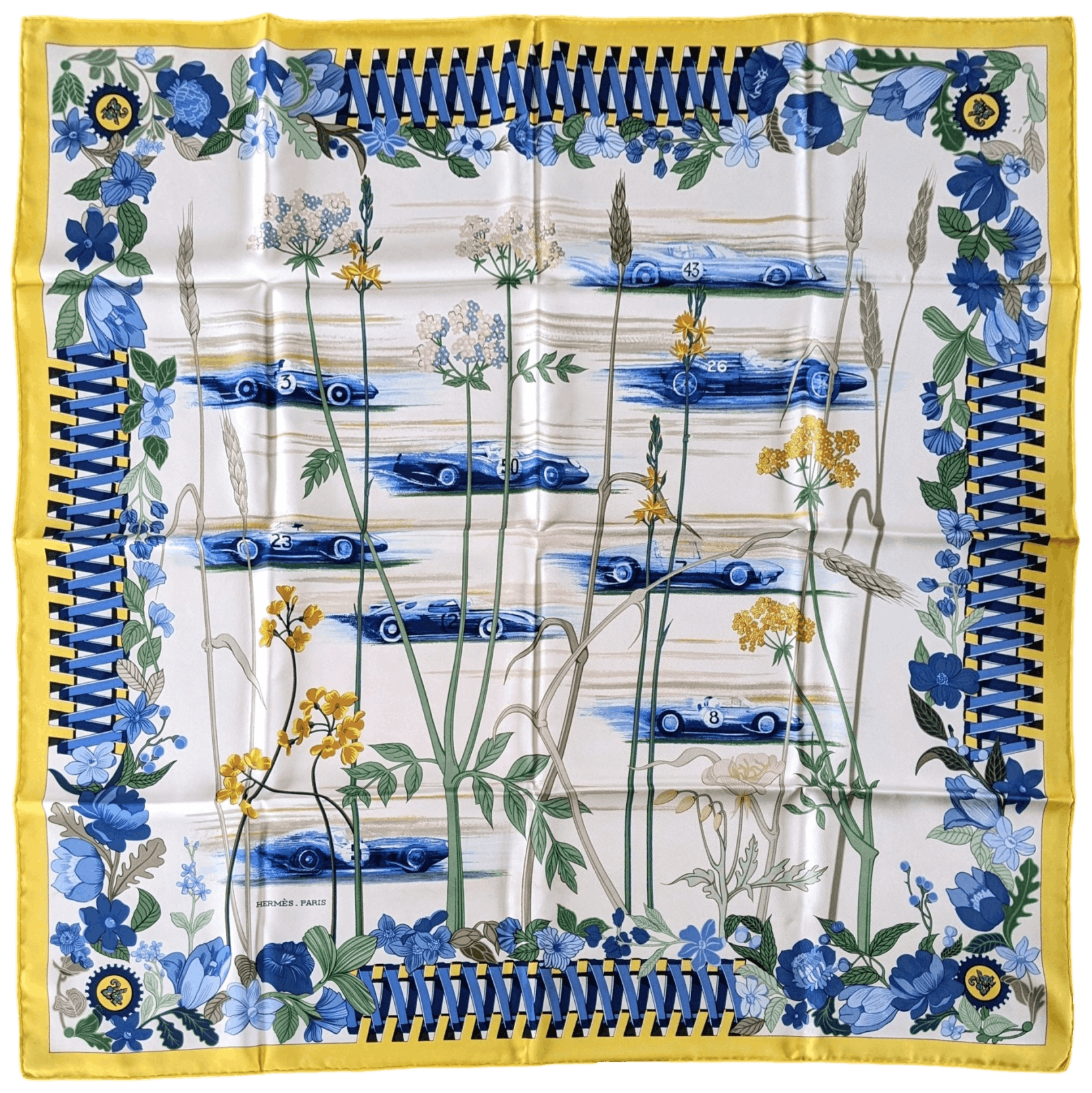 HERMES Les Bolides 24 Heures du Mans Rena Dumas Scarf 90 Silk Twill Special Edition