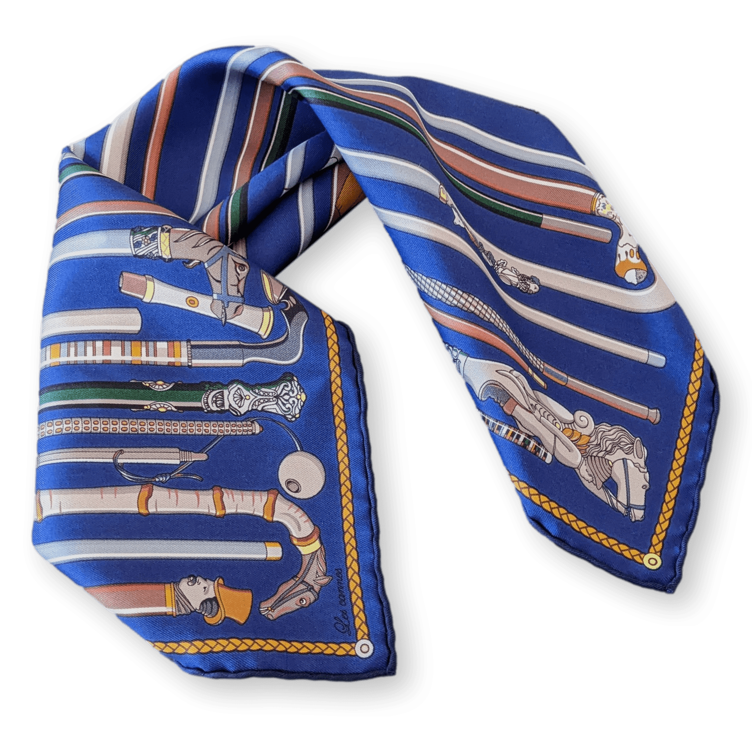 HERMES 2014 Les Cannes by Virginie Jamin Twill Silk Gavroche 45 x 45 cm