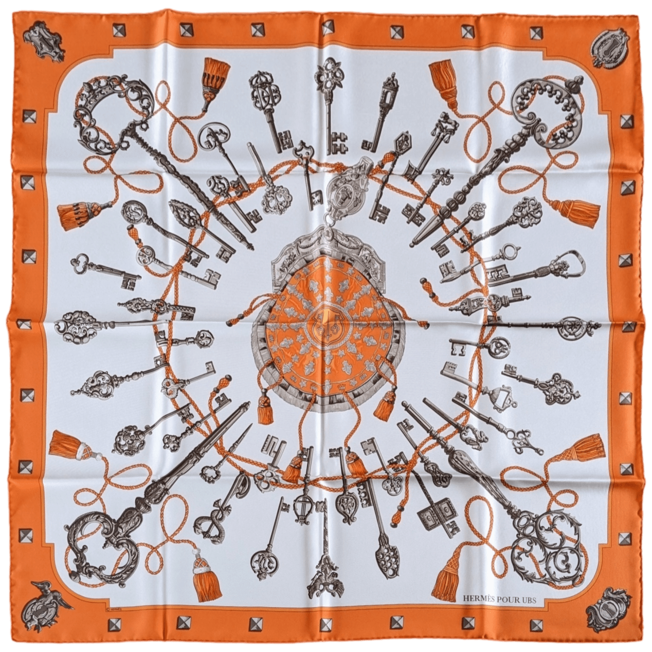 HERMES Les Clefs for UBS Exclusive Limited Twill Silk Scarf 90 x 90 cm