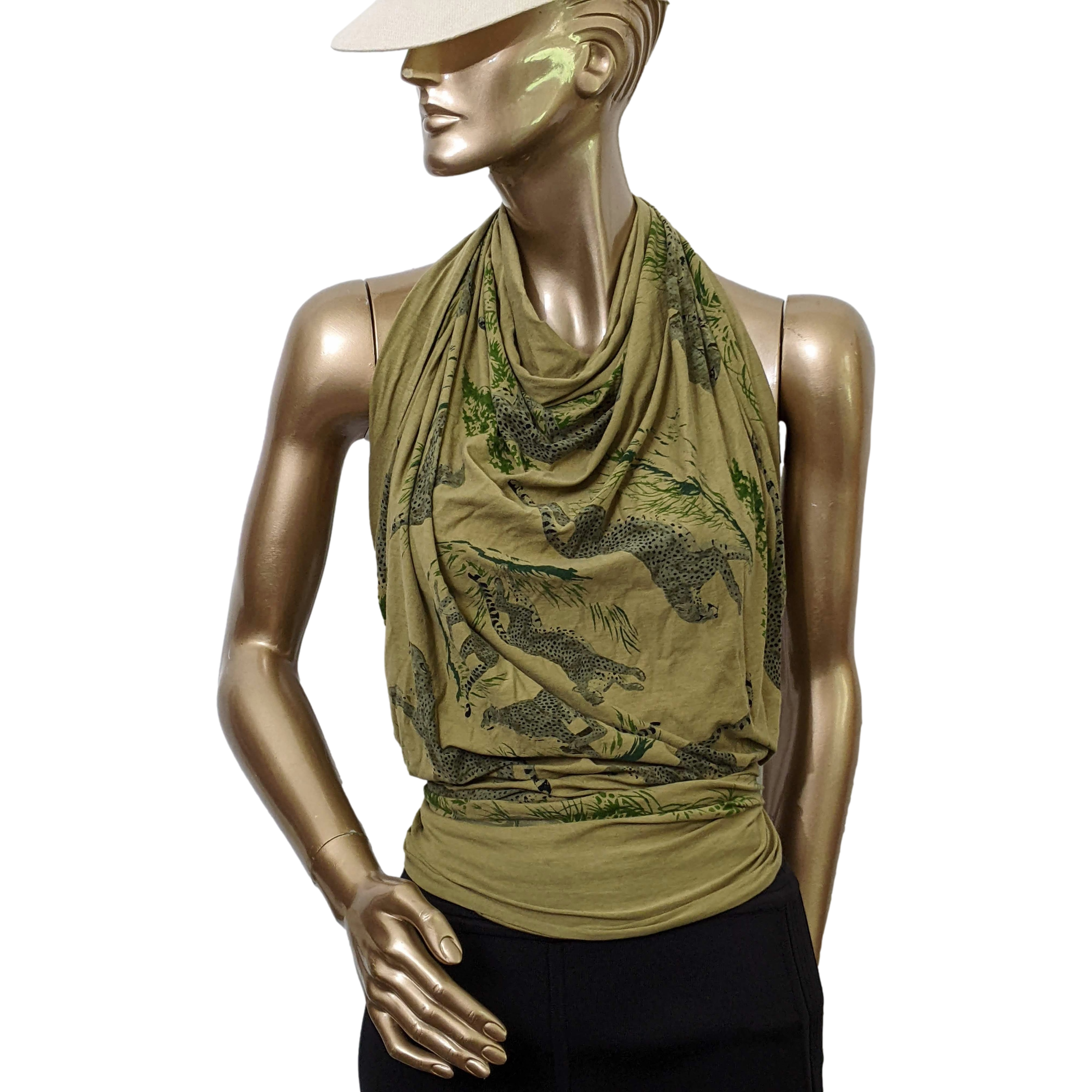 HERMES LES GUEPARDS 2011 Kaki/Black Tee-Shirt Cotton Carre Scarf 110 x 110 cm