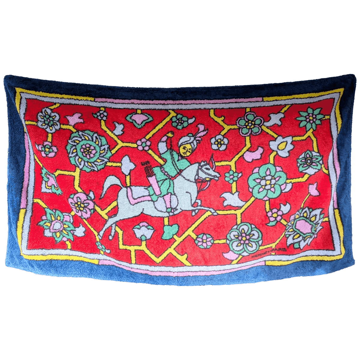 HERMES Les Jardins d'Armenie Beach Towel Red Blue Multicolor GM 90 x 150 cm Pristine