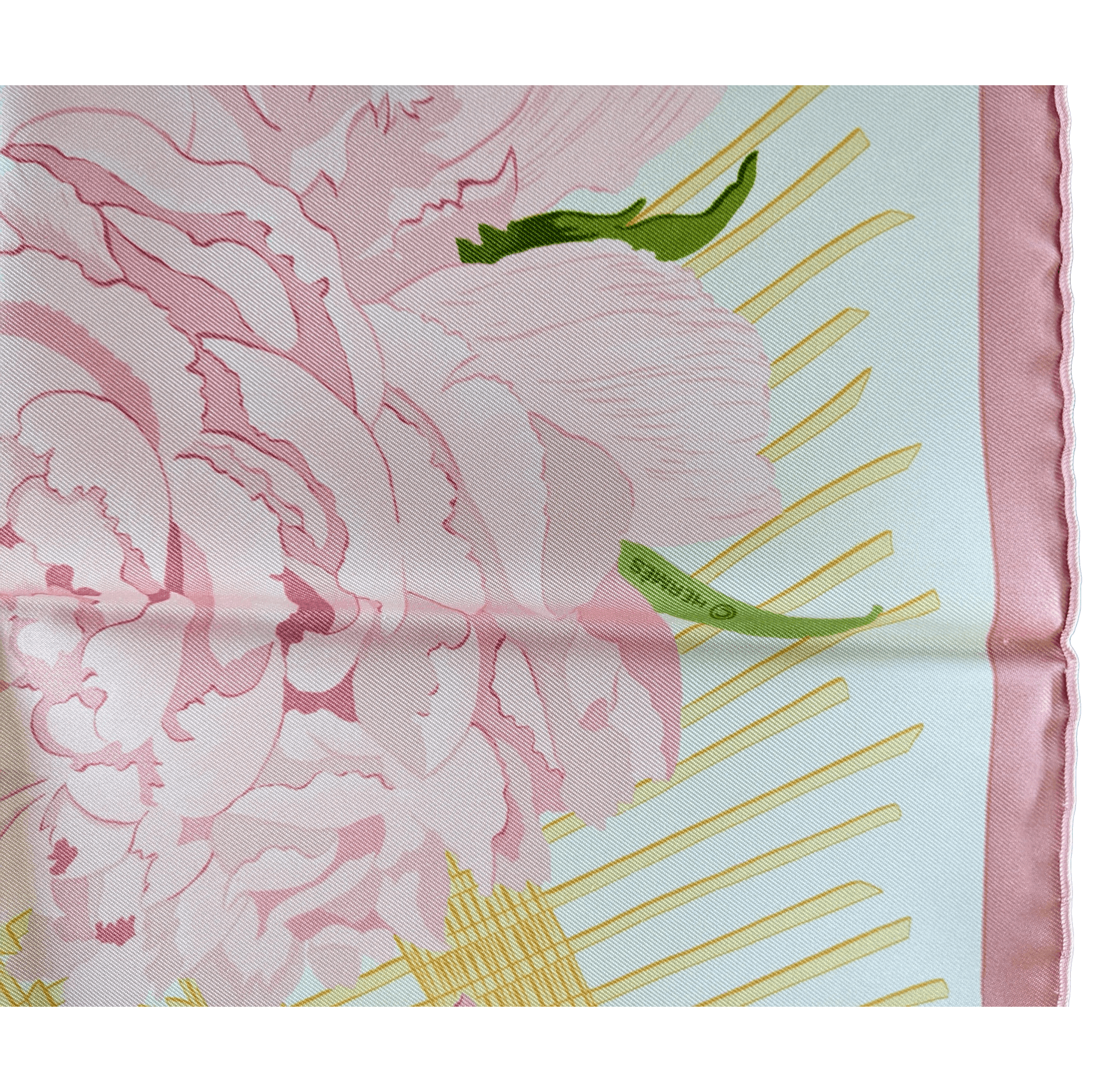 HERMES Les Pivoines Twill 90 Scarf Rose Pale/Vert