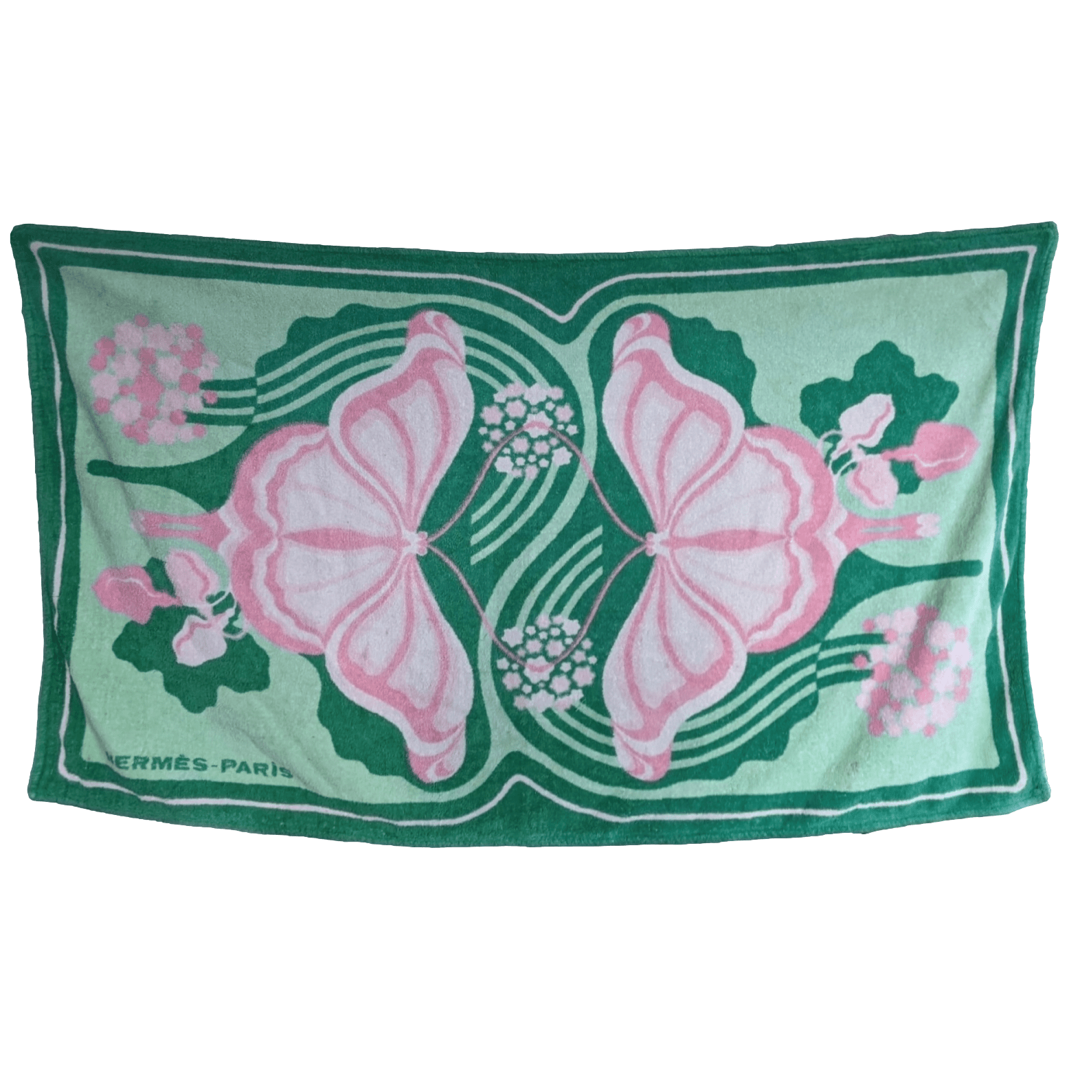HERMES LOT DE 2 (PAPILLONS, PARASOLS) Terry Cotton Beach Towel 90 x 150 cm