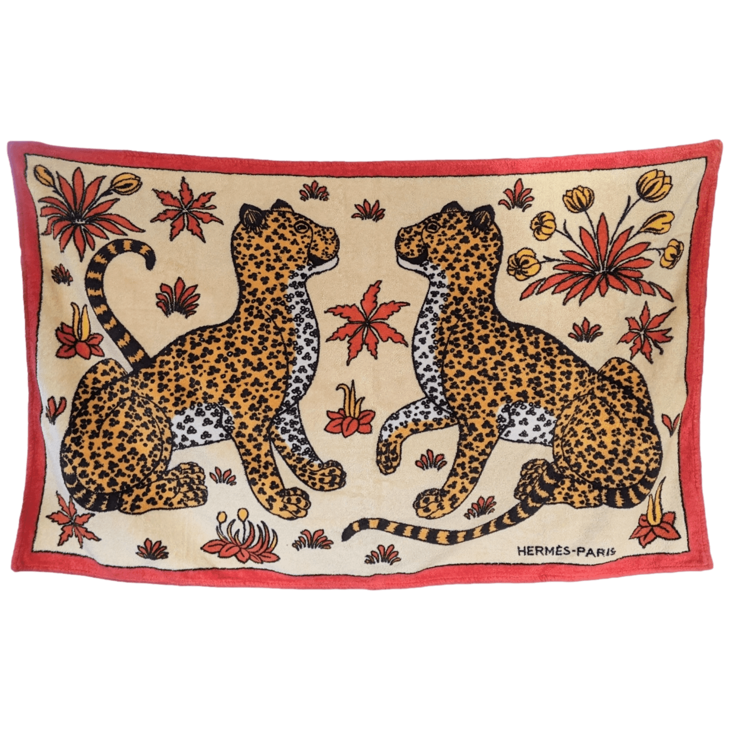 HERMES Lot of 2 (Leopards, Poisson) Tapis de Plage Terry Beach Towel 90 x 150 cm
