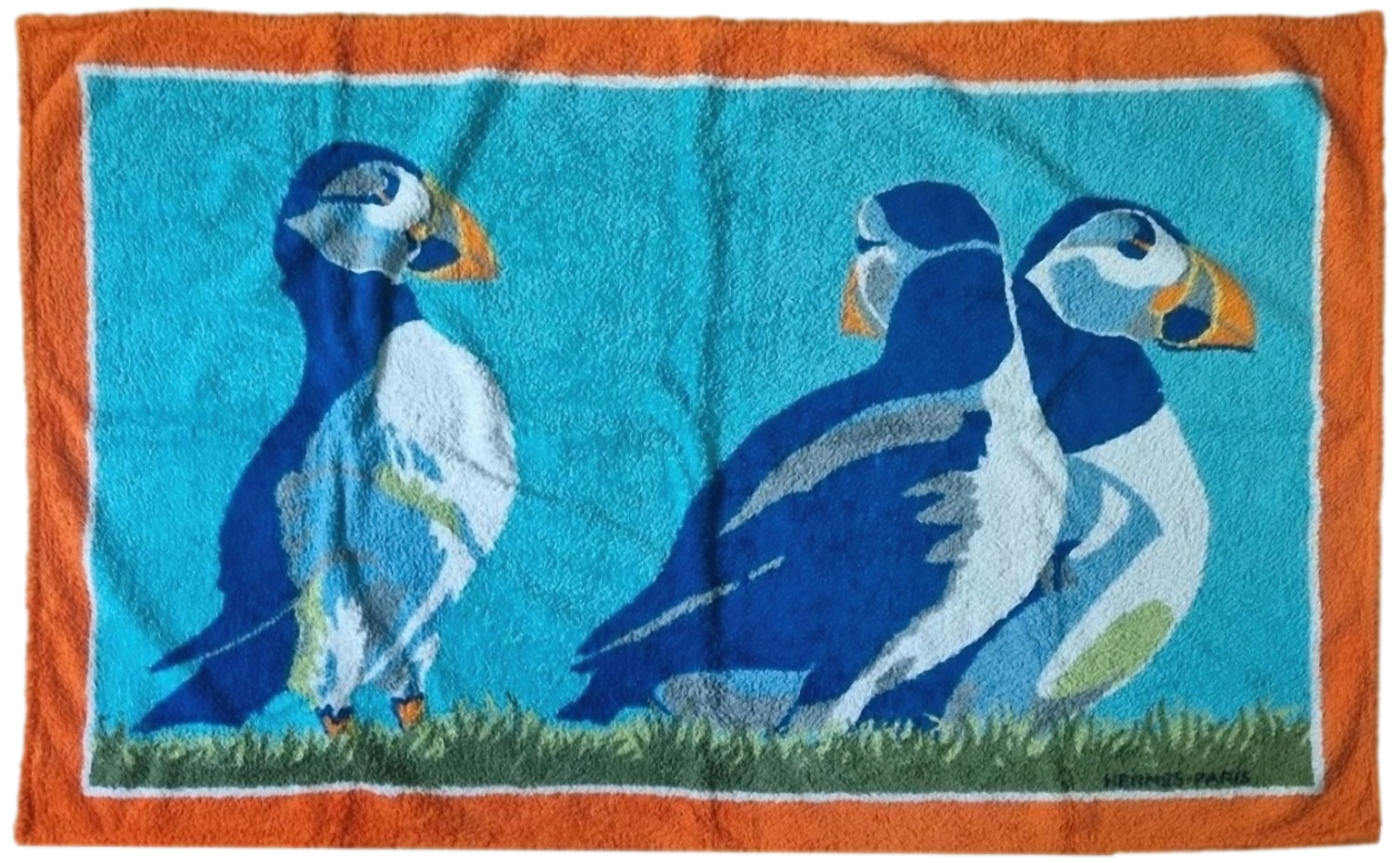 HERMES MACAREUX MOINE Sea Parrots Beach Towel 90 x 150 cm
