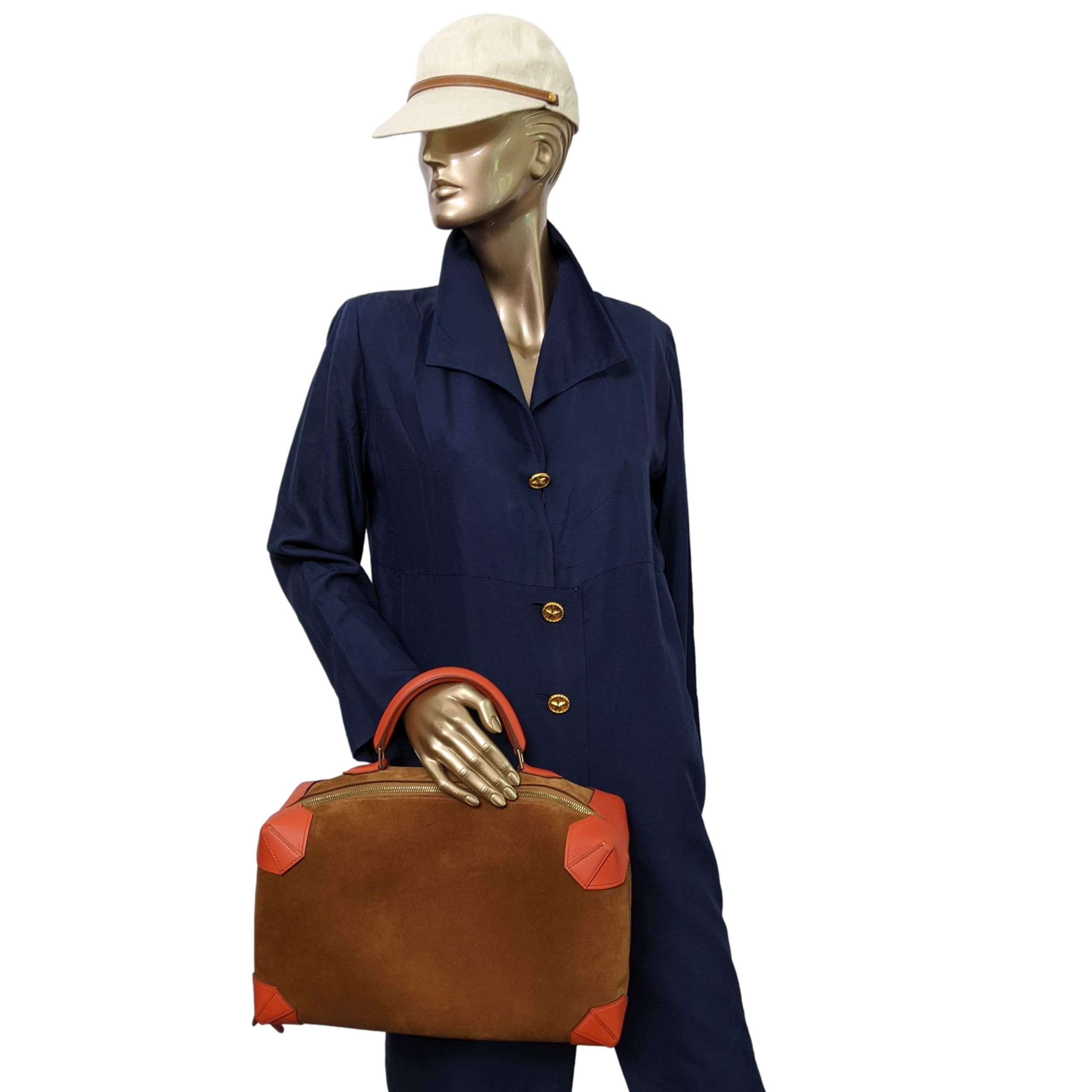 HERMES 2011 MAXI BOX 29 Fauve Grizzly Suede & Capucine Evercolor Bag