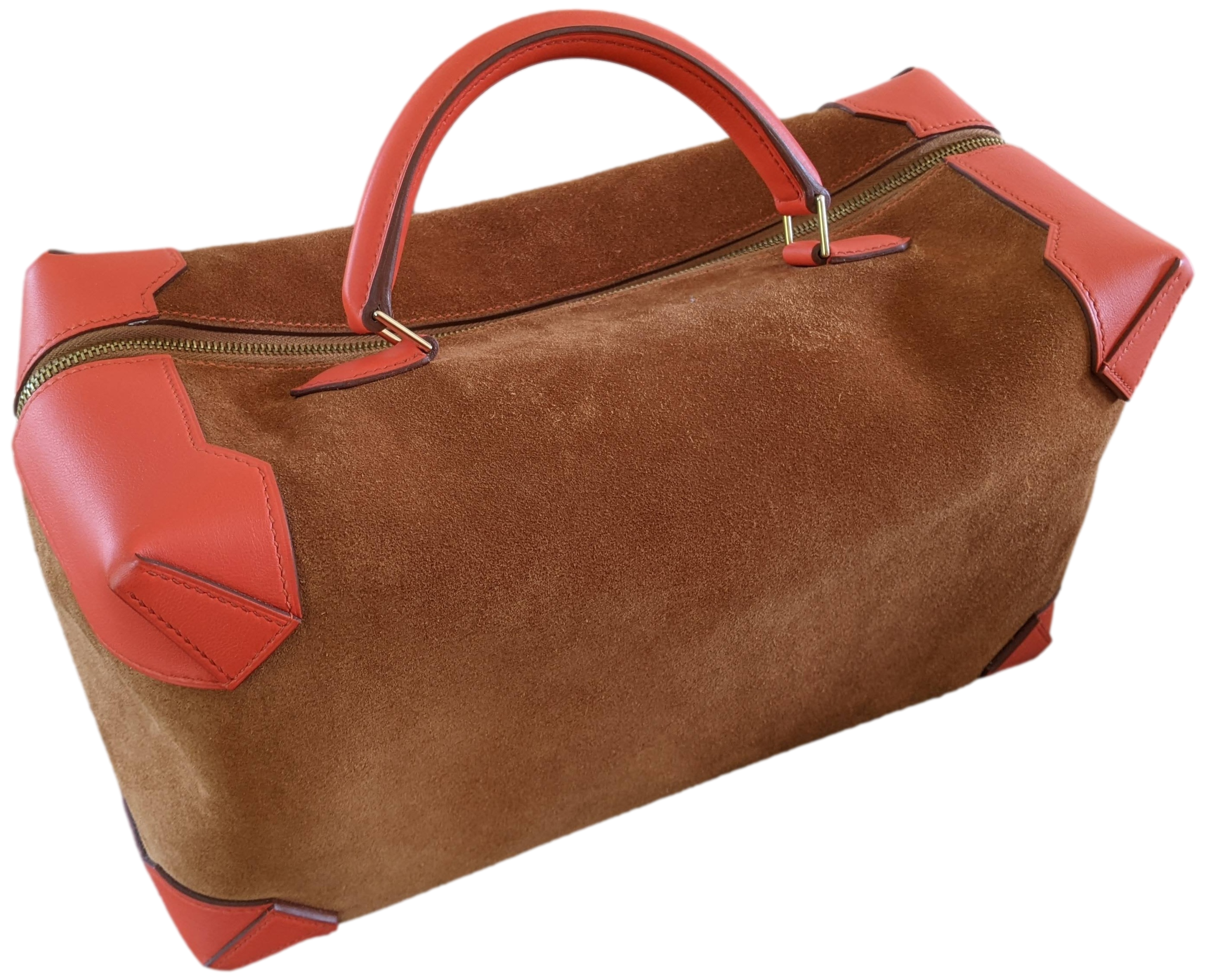 HERMES 2011 MAXI BOX 29 Fauve Grizzly Suede & Capucine Evercolor Bag