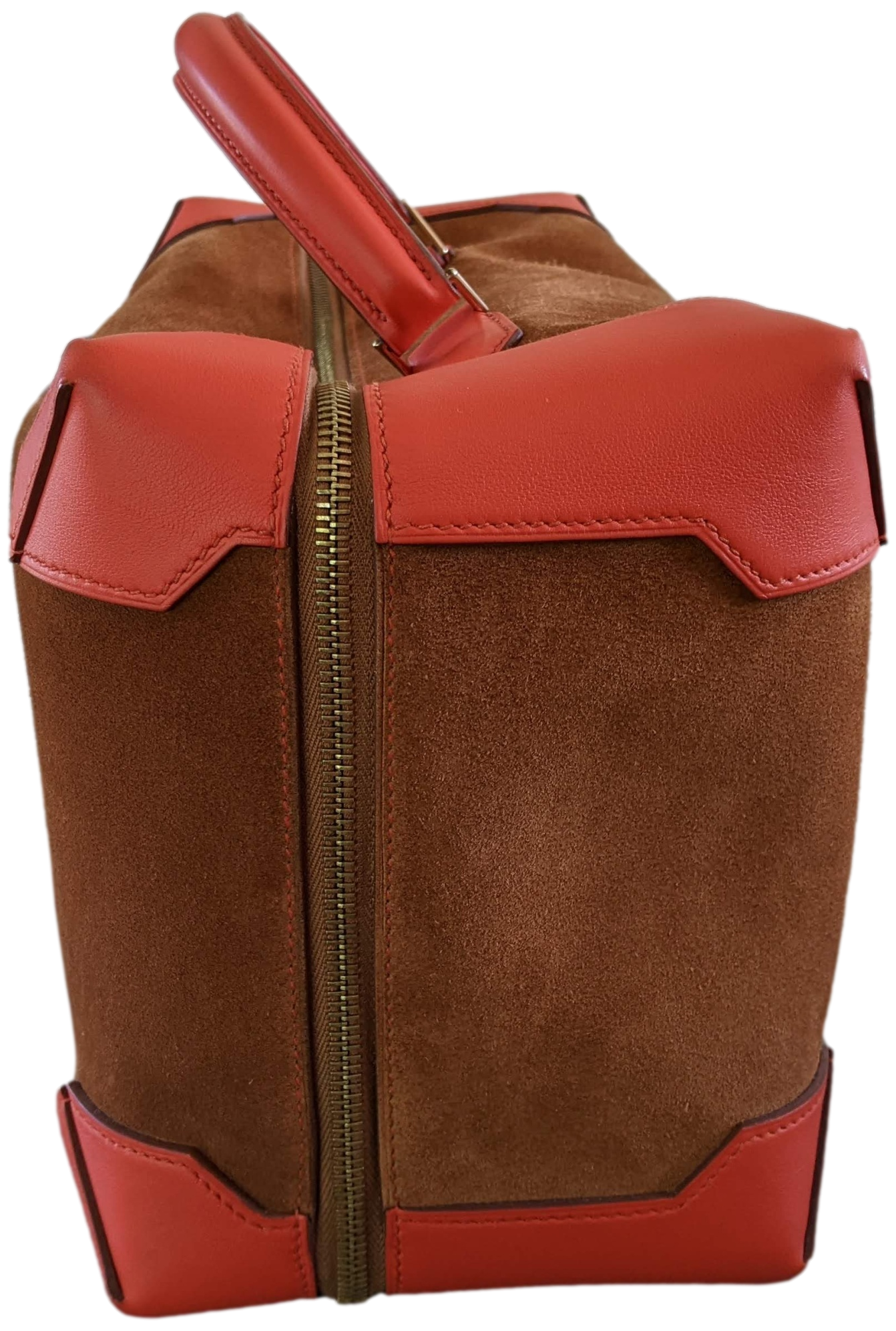 HERMES 2011 MAXI BOX 29 Fauve Grizzly Suede & Capucine Evercolor Bag