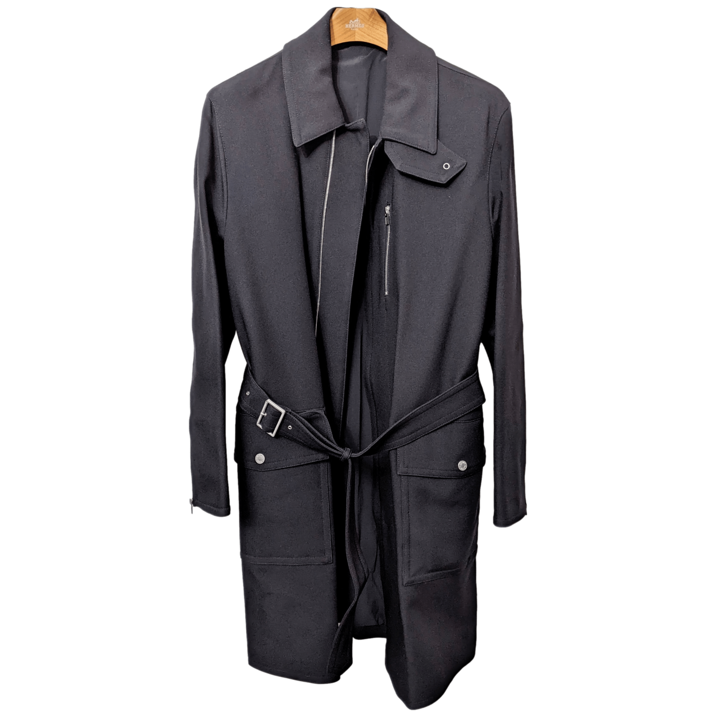 HERMES Men's Black Long Coat Sz52