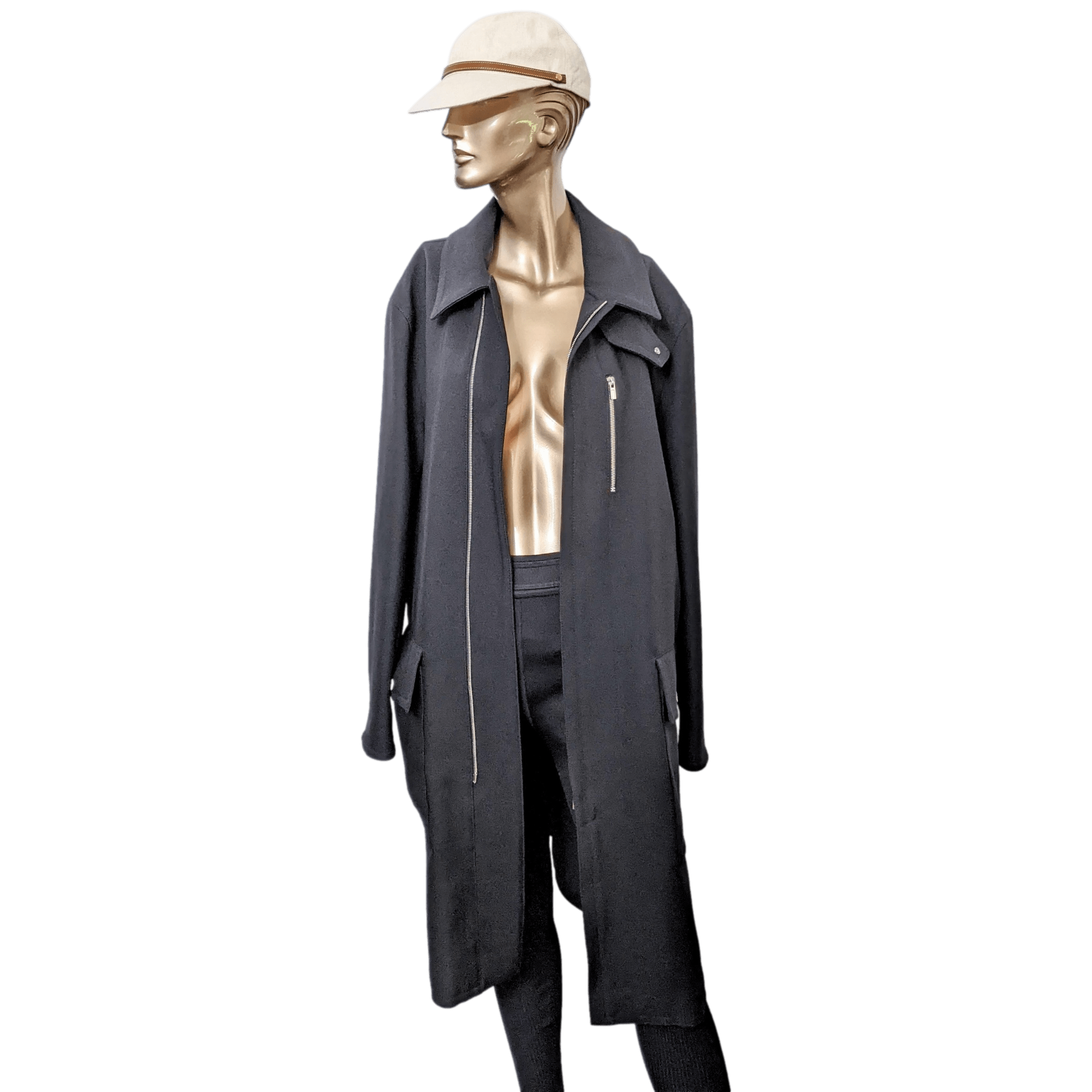 HERMES 2022 F/W Men's Black Wool Gabardine Trench Coat Sz48