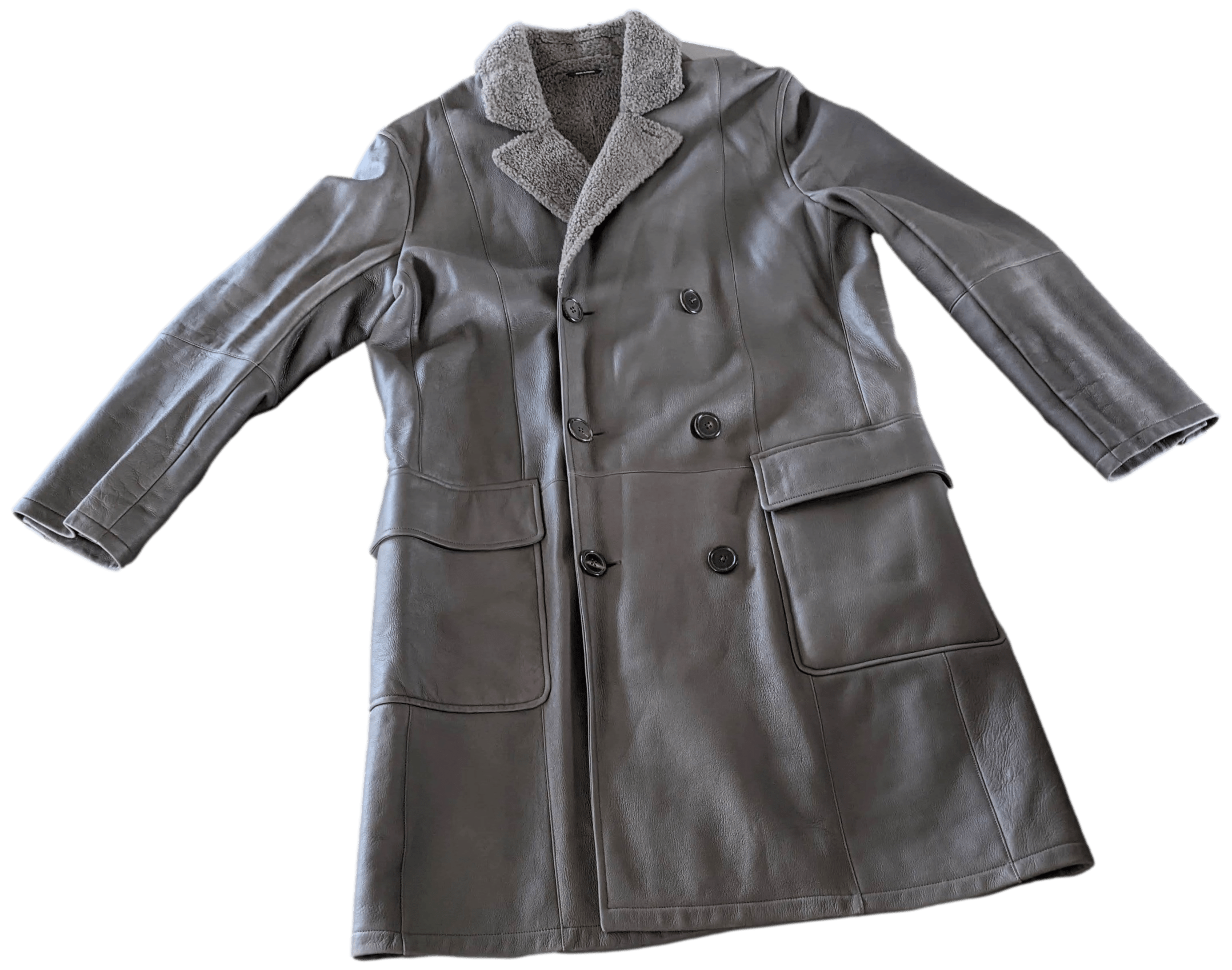 HERMES Men's Elephant Grey Long Fur-lined Lamb Coat Sz54,