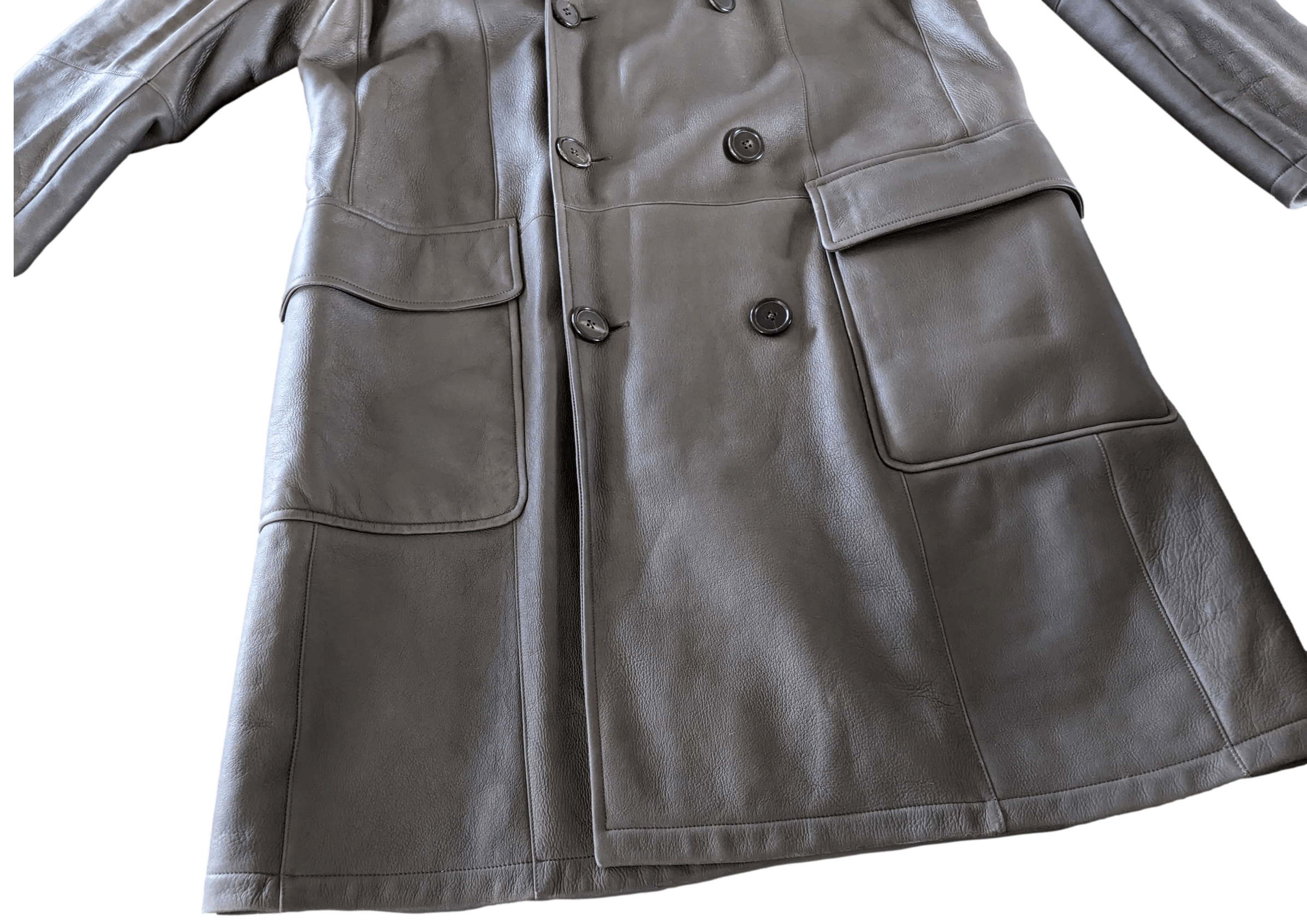 HERMES Men's Elephant Grey Long Fur-lined Lamb Coat Sz54,