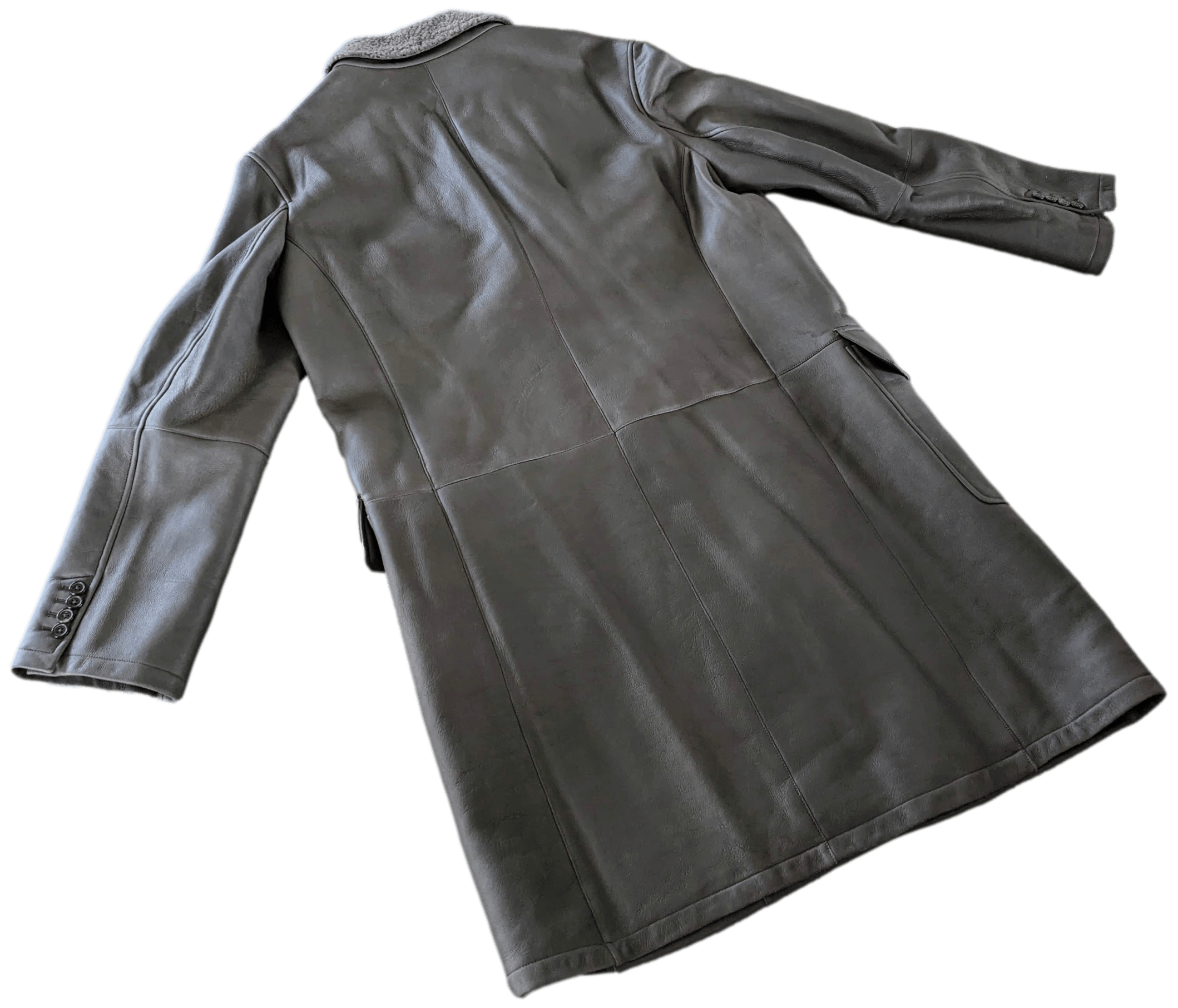 HERMES Men's Elephant Grey Long Fur-lined Lamb Coat Sz54,