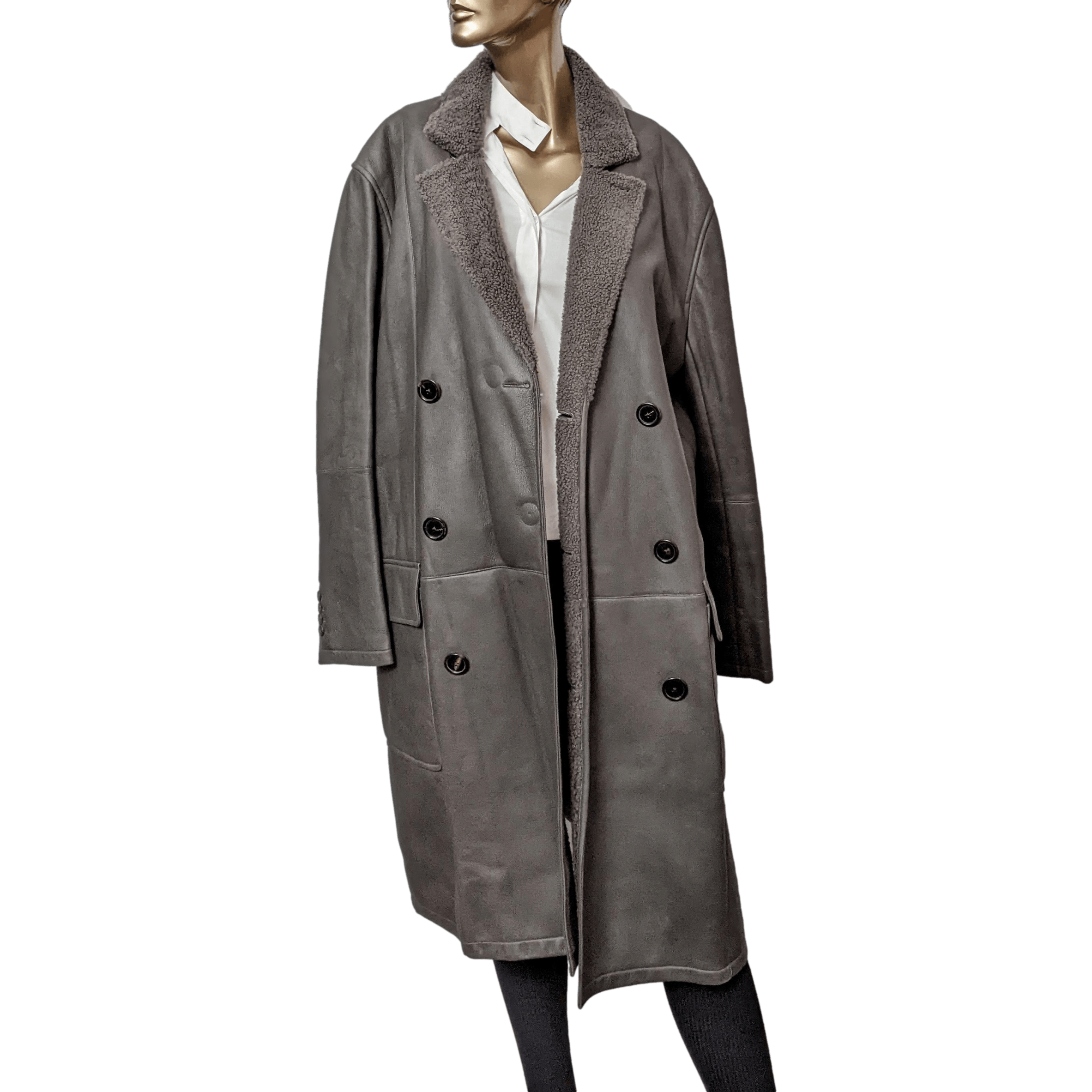HERMES Men's Elephant Grey Long Fur-lined Lamb Coat Sz54,