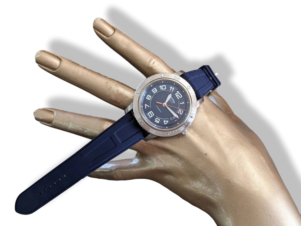 Hermes Men's CLIPPER SPORT AUTOMATIC TGM 41 mm Watch Blue Rubber Band, Mint in Box! - poupishop