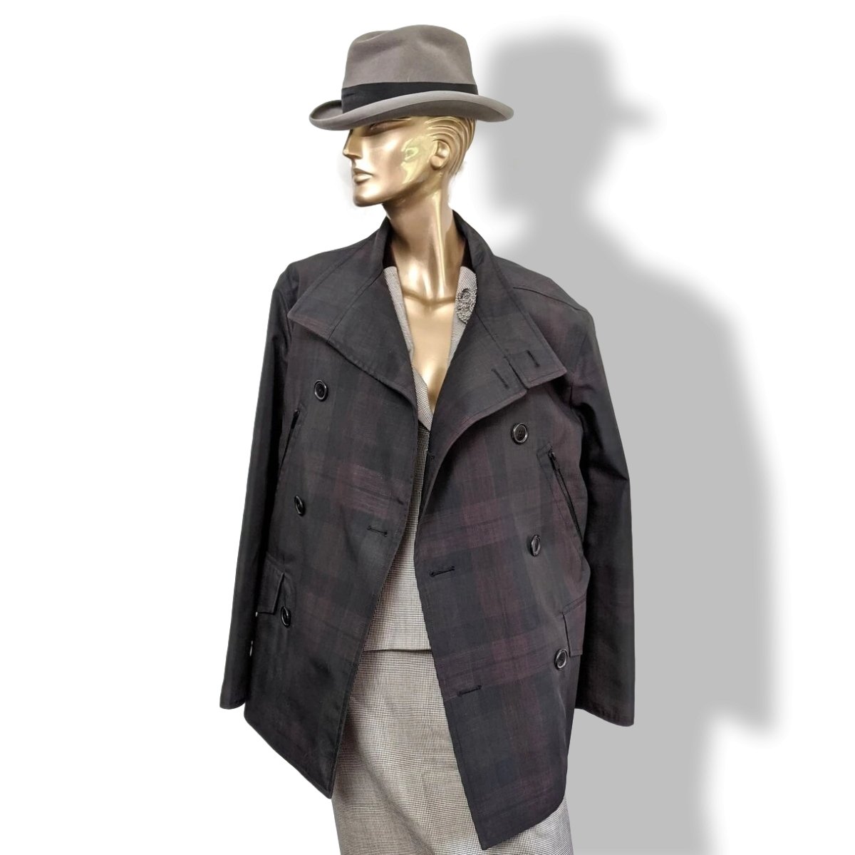 Hermes Men's Tartan Caban Peacoat Coat Sz48, Pur Luxe, NEW! - poupishop