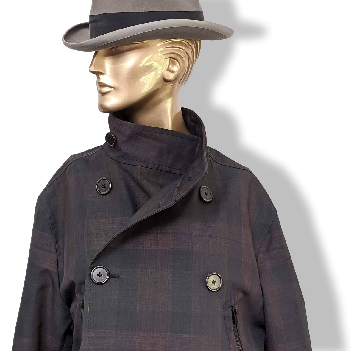 Hermes Men's Tartan Caban Peacoat Coat Sz48, Pur Luxe, NEW! - poupishop