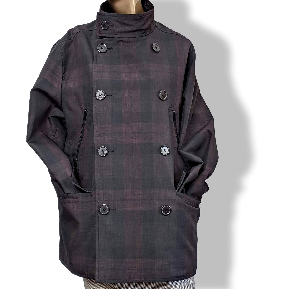 Hermes Men's Tartan Caban Peacoat Coat Sz48, Pur Luxe, NEW! - poupishop