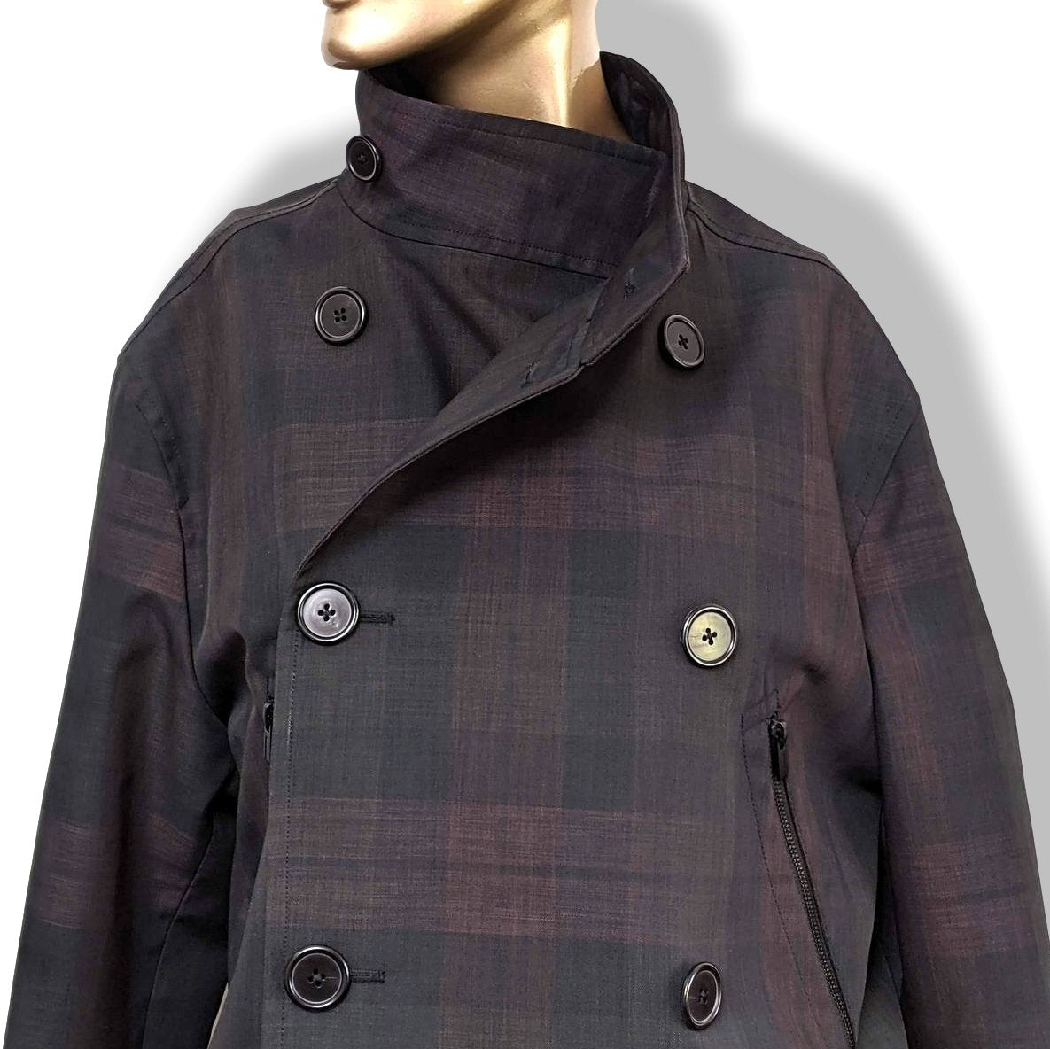 Hermes Men's Tartan Caban Peacoat Coat Sz48, Pur Luxe, NEW! - poupishop