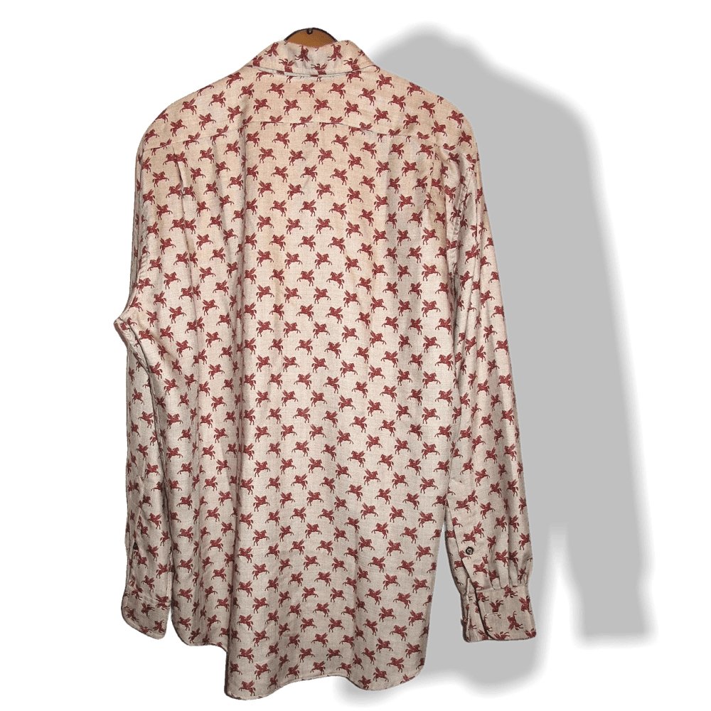 Hermes Men's Vintage Naturel/Burgundy PEGASUS Pegase Cashmere Shirt Sz40, Rare and New! - poupishop