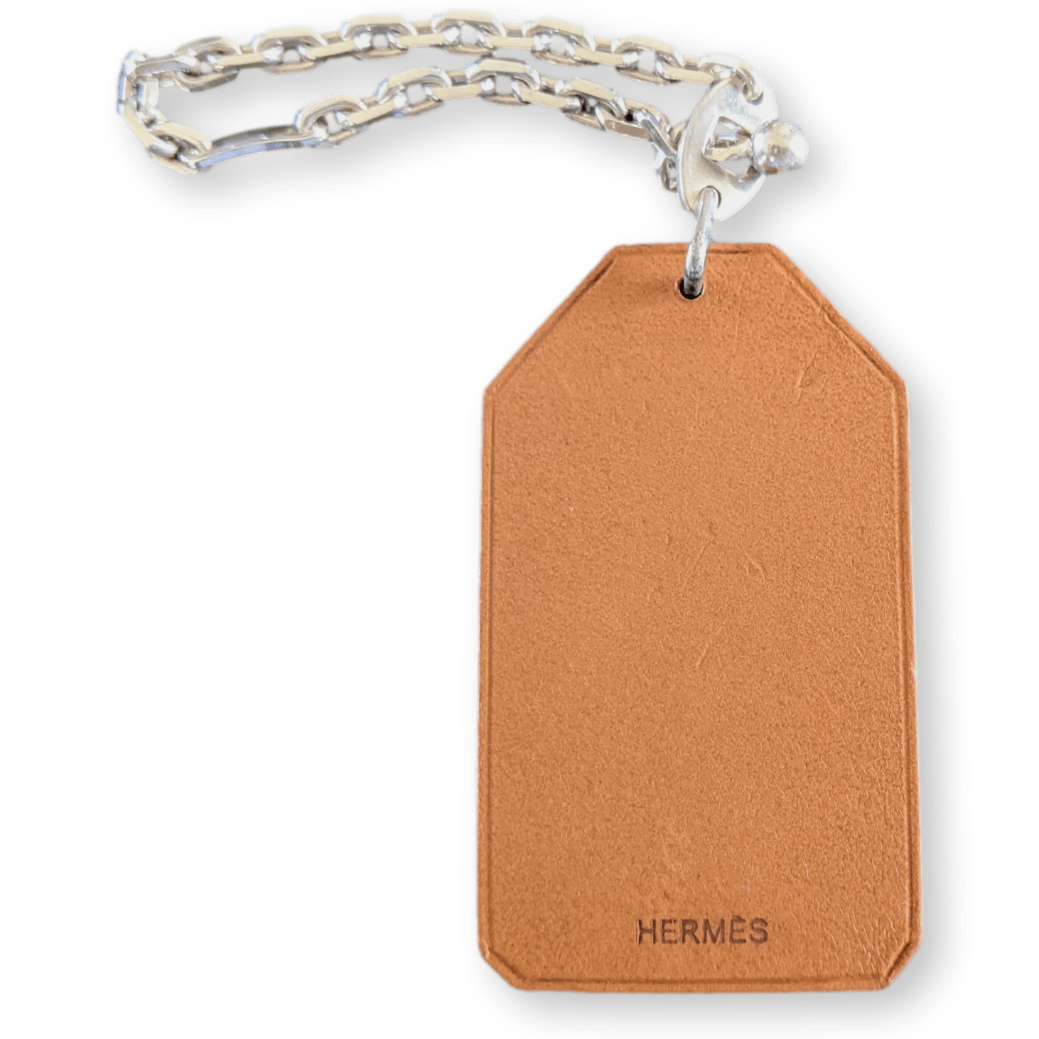 HERMES " Merci ! " Barenia Leather/Sterling Silver Keyring Porte-Clefs