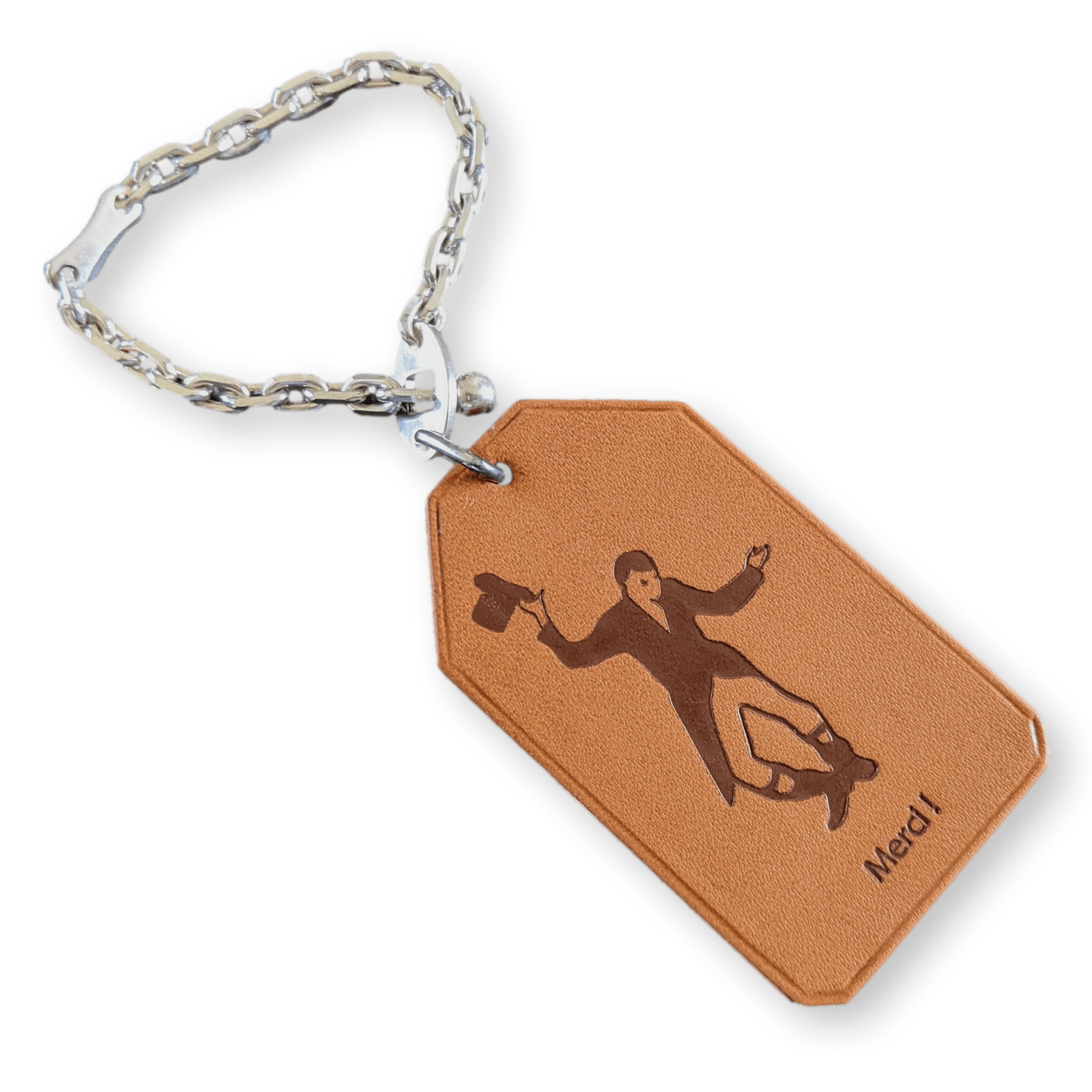 HERMES " Merci ! " Barenia Leather/Sterling Silver Keyring Porte-Clefs