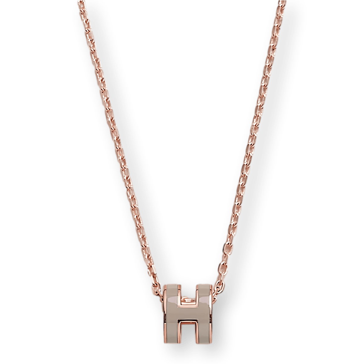 HERMES MINI POP H Marron Glacé & Pink Gold Pendant Necklace, New