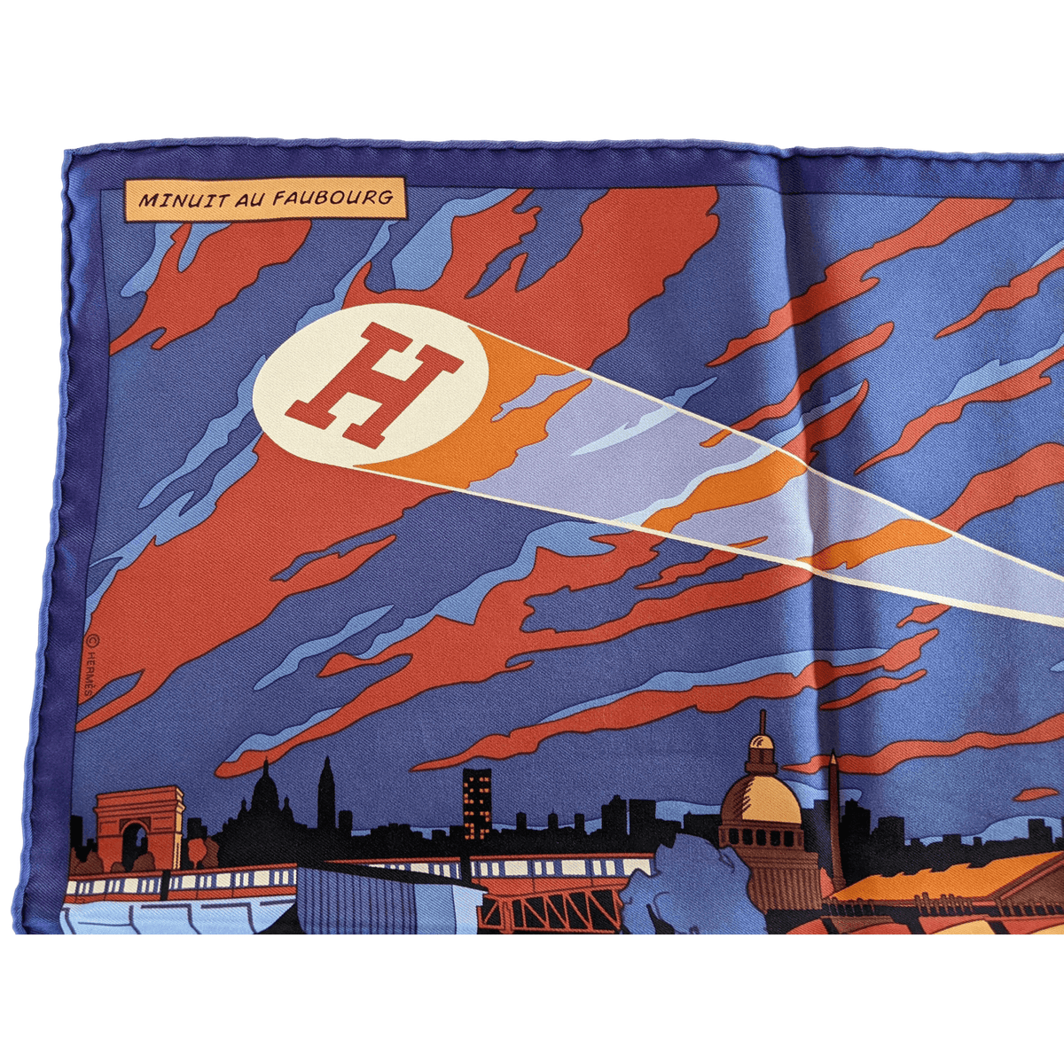 HERMES Minuit au Faubourg Twill Silk Gavroche Pocket scarf 45 x 45 cm