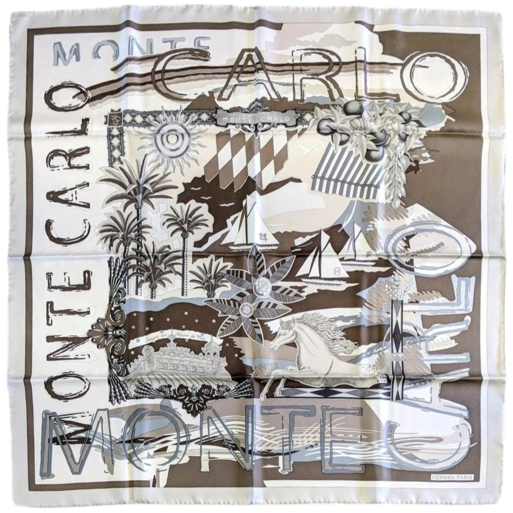 Hermes 2008 Beige/Etoupe Special Issue MONTE CARLO for SOCIETE DES BAINS DE MER by Joachim Metz Twill 90cm
