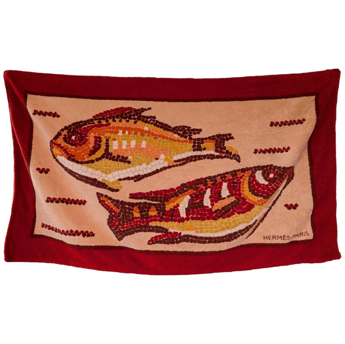 HERMES Mosaic Fish Beach Towel GM Red Apricot 90 x 150 cm
