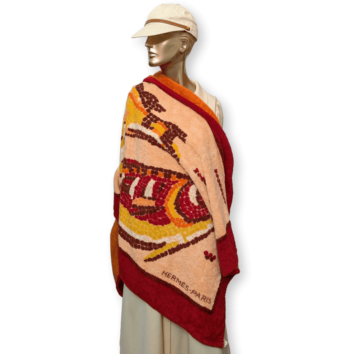 HERMES Mosaic Fish Beach Towel GM Red Apricot 90 x 150 cm
