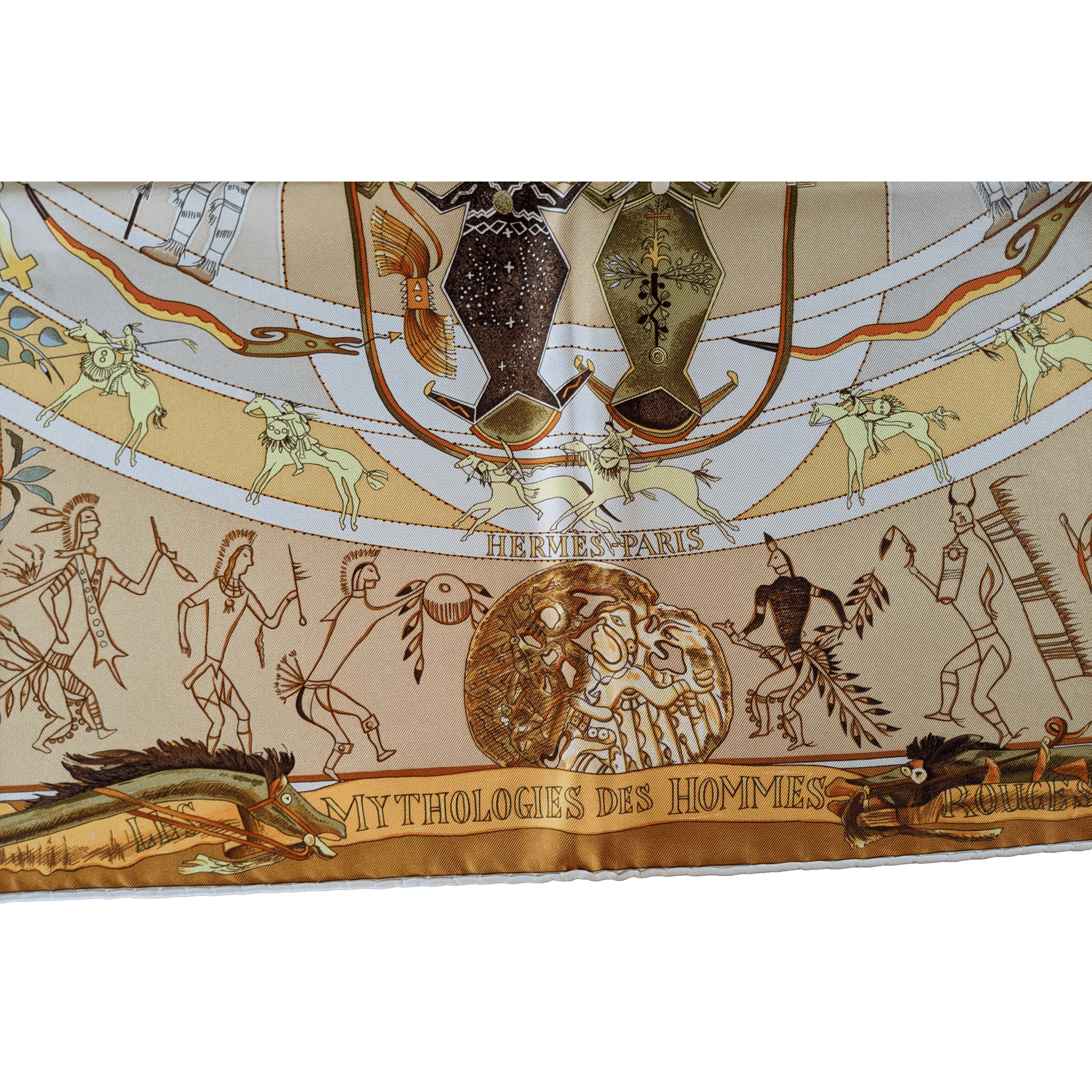 HERMES 1999 Mythologies des Hommes Rouges Celadon/Yellow Twill 90 x 90 cm