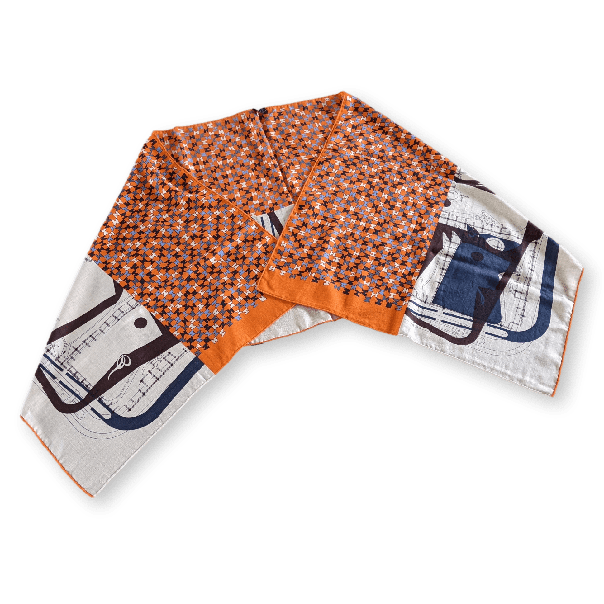 HERMES Unisex Natural/Orange Equestre 70% Cashmere Stole