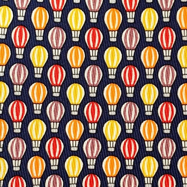 Hermes Navy Orange Yellow Hot Air Balloon MONTGOLFIERE Twill Silk Tie, NWT in Pochette! - poupishop