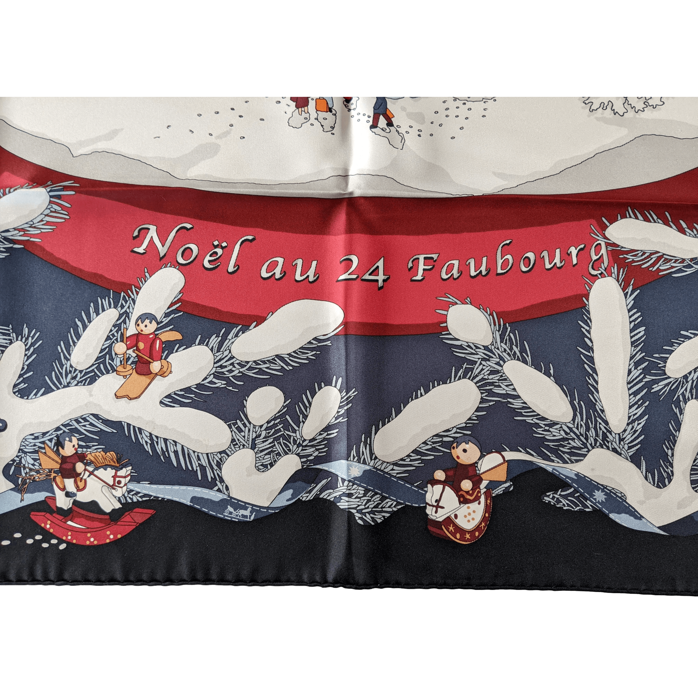 HERMES Black NOEL AU 24 FAUBOURG by Dimitri Rybaltchenko Twill Silk Carre 90 x 90 cm