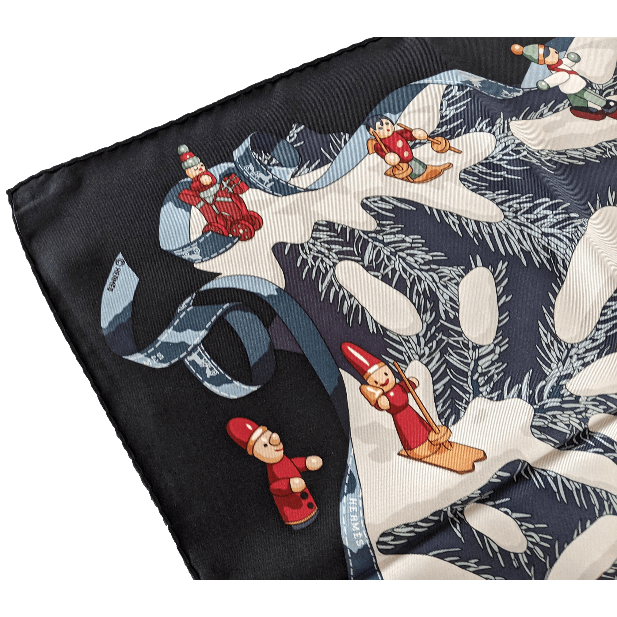 HERMES Black NOEL AU 24 FAUBOURG by Dimitri Rybaltchenko Twill Silk Carre 90 x 90 cm
