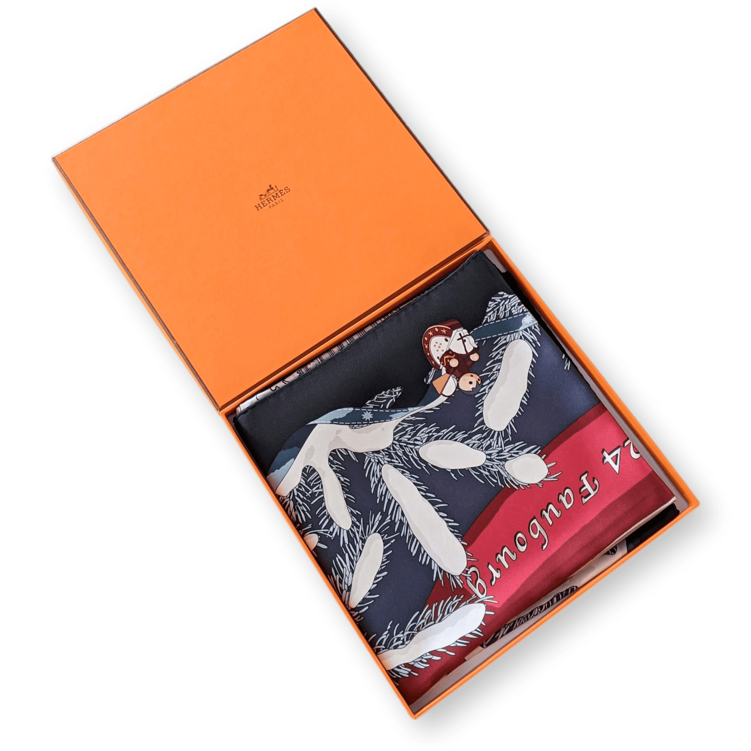 HERMES Black NOEL AU 24 FAUBOURG by Dimitri Rybaltchenko Twill Silk Carre 90 x 90 cm
