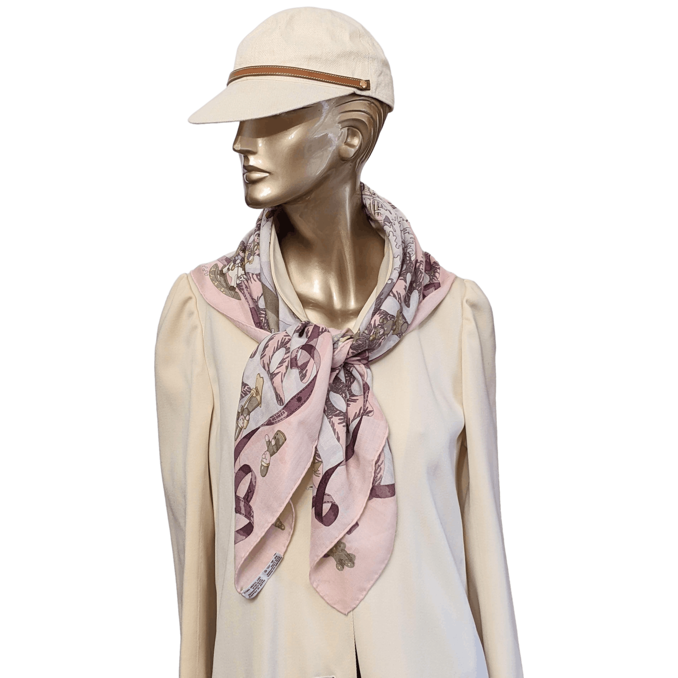 HERMES Noel au Faubourg 24 Pink Cashmere Scarf 90