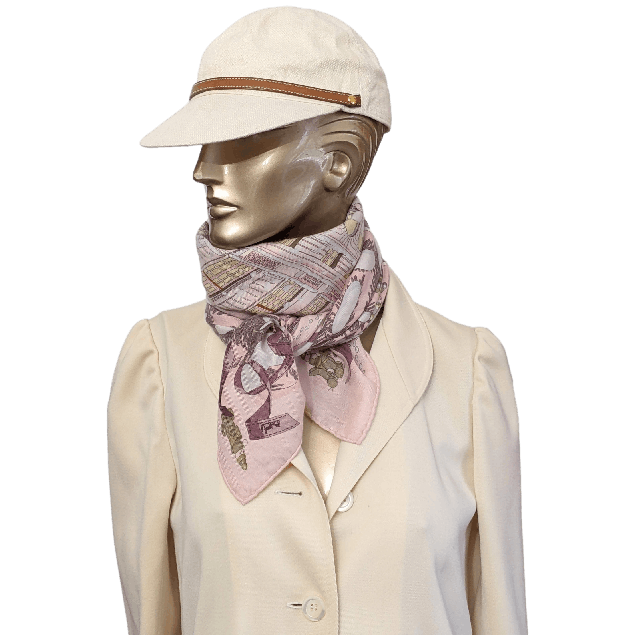 HERMES Noel au Faubourg 24 Pink Cashmere Scarf 90