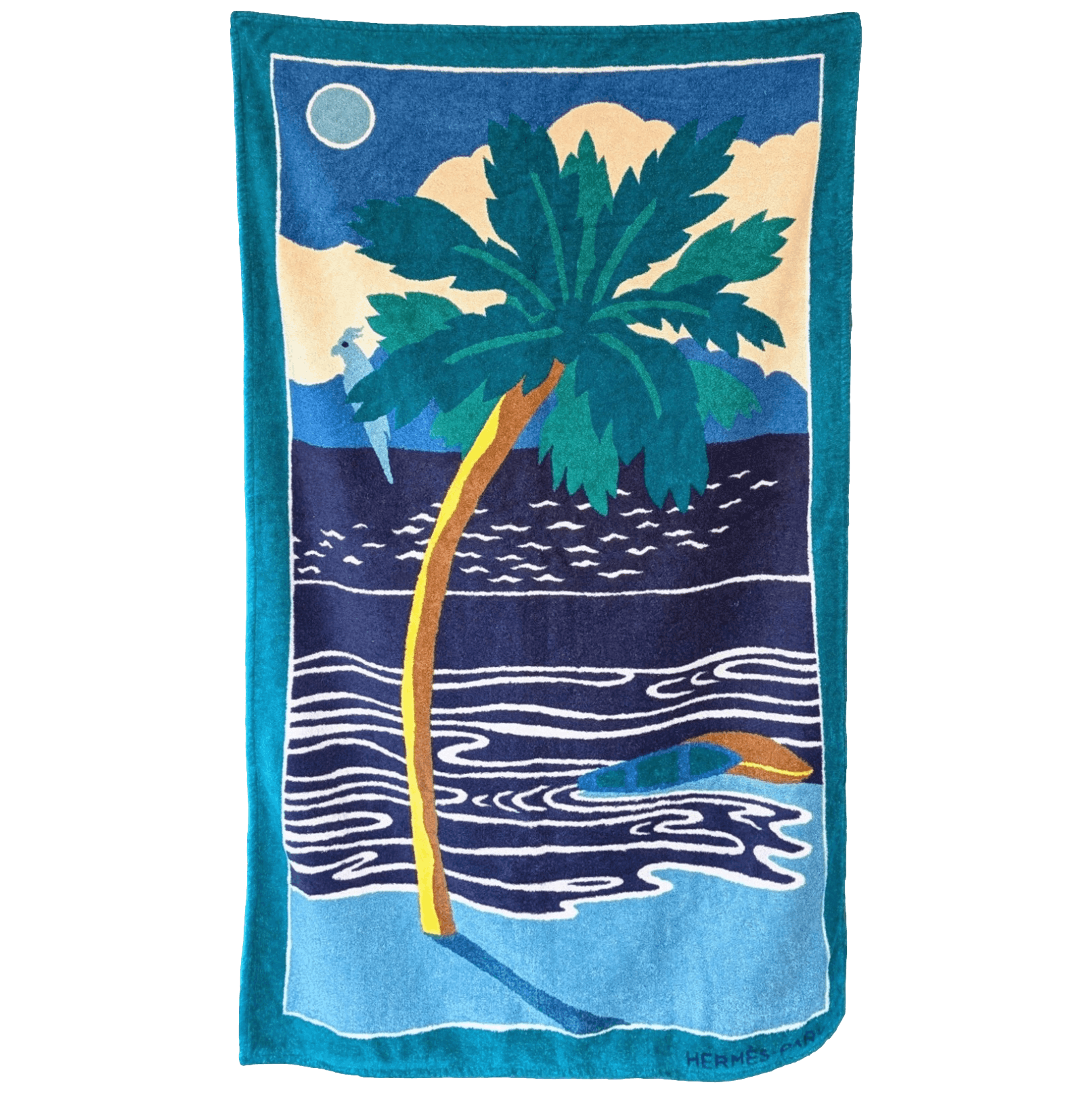HERMES Palm Tree Beach Towel Turquoise GM 90 x 150 cm