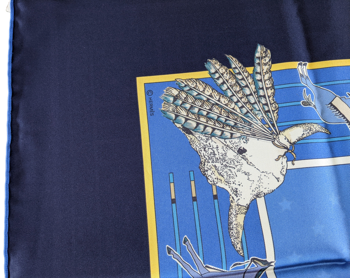 HERMES Bleu PANI LA SHAR PAWNEE by Kermit Oliver DOUBLE FACE Twill Scarf 90 x 90 cm, NIB