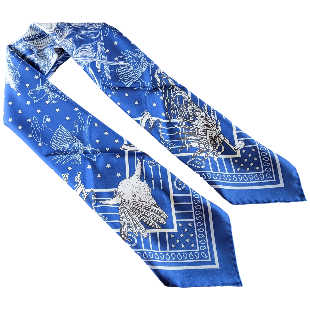 HERMES Bleu PANI LA SHAR PAWNEE by Kermit Oliver DOUBLE FACE Twill Scarf 90 x 90 cm, NIB