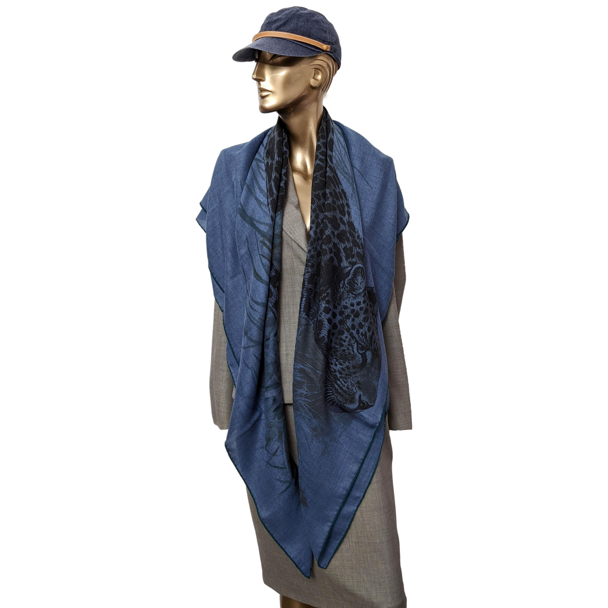Produits Hermes 2016 Jeans/Noir "Panthera Pardus" by Robert Dallet Cashmere Shawl 140,