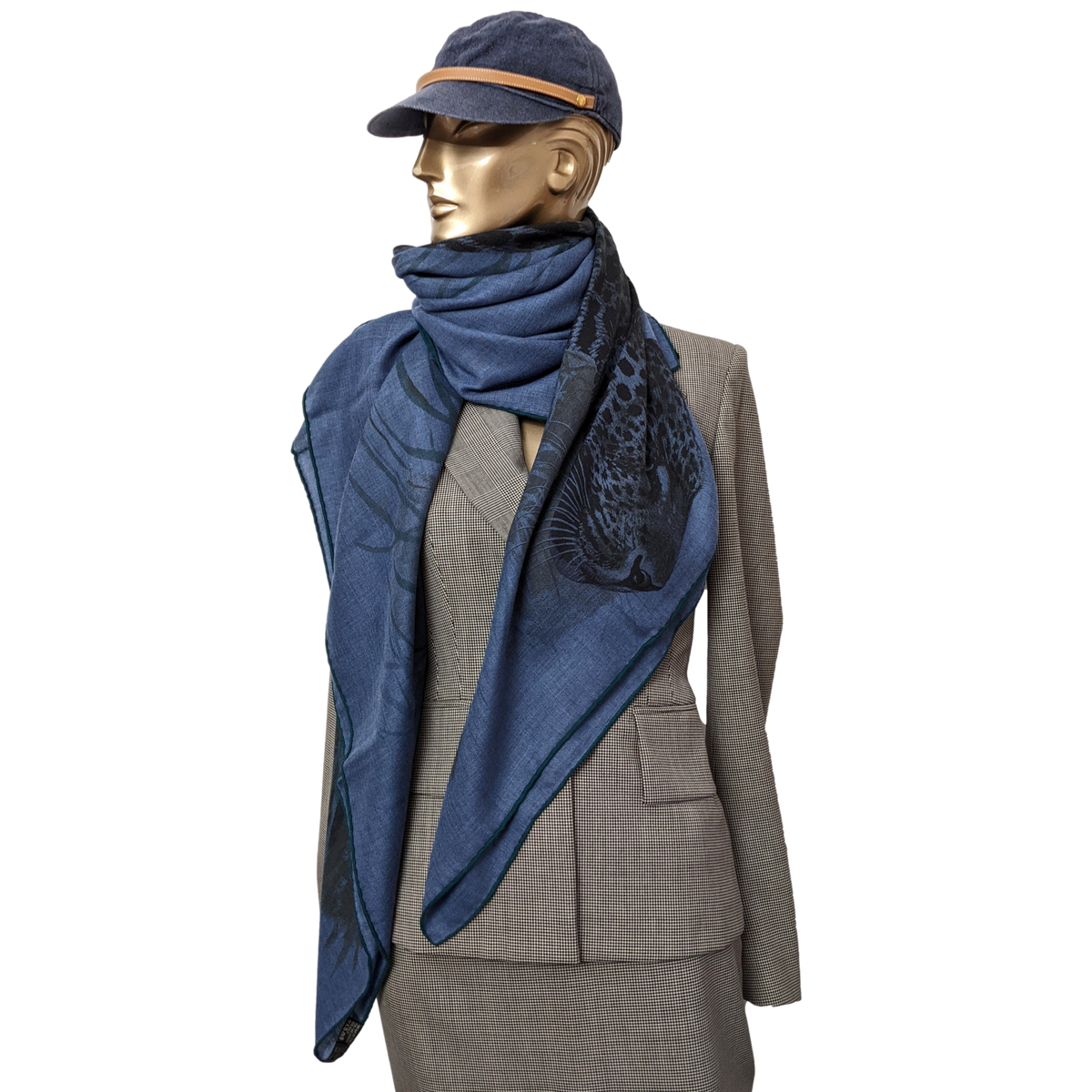 Produits Hermes 2016 Jeans/Noir "Panthera Pardus" by Robert Dallet Cashmere Shawl 140,