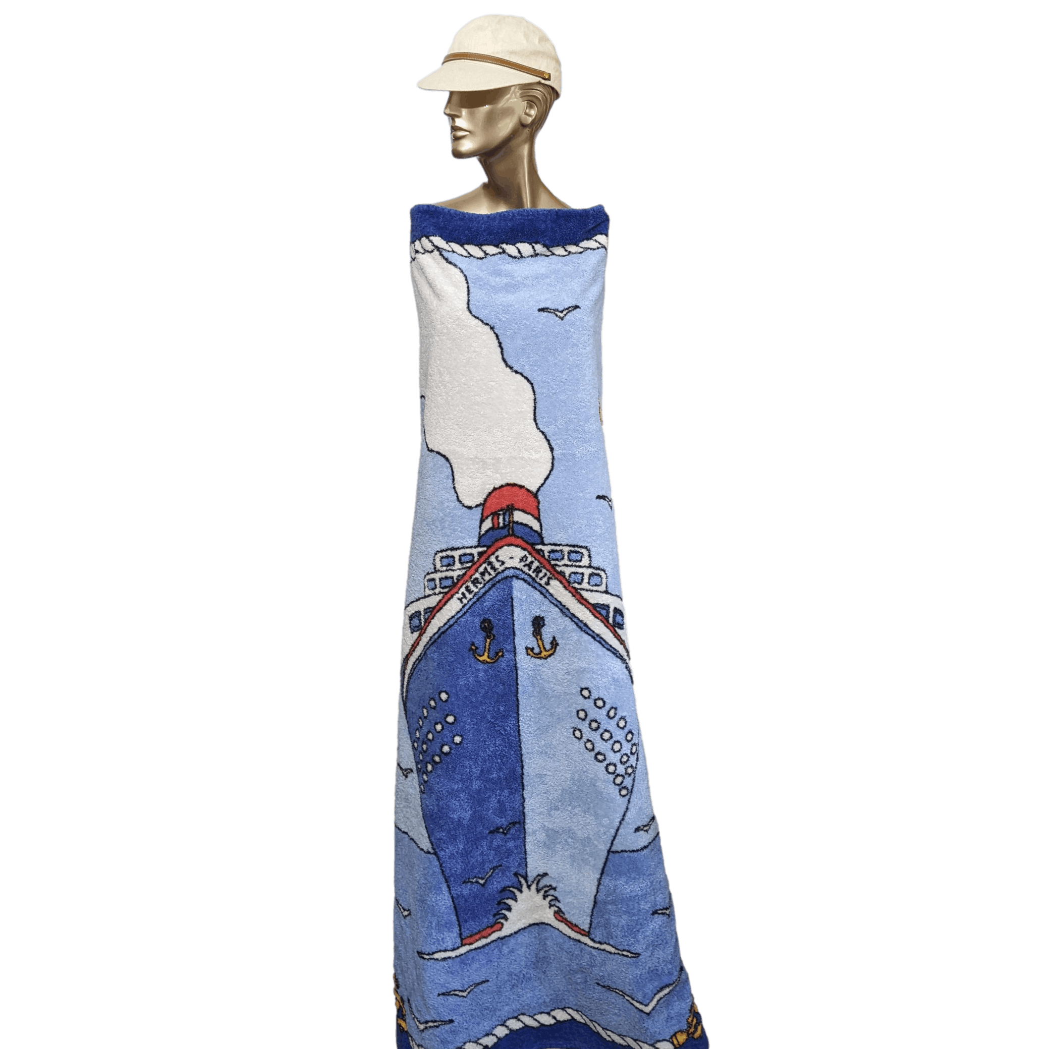 HERMES Blue Cruise Paquebot Ship Terry Towel 90 x 150 cm
