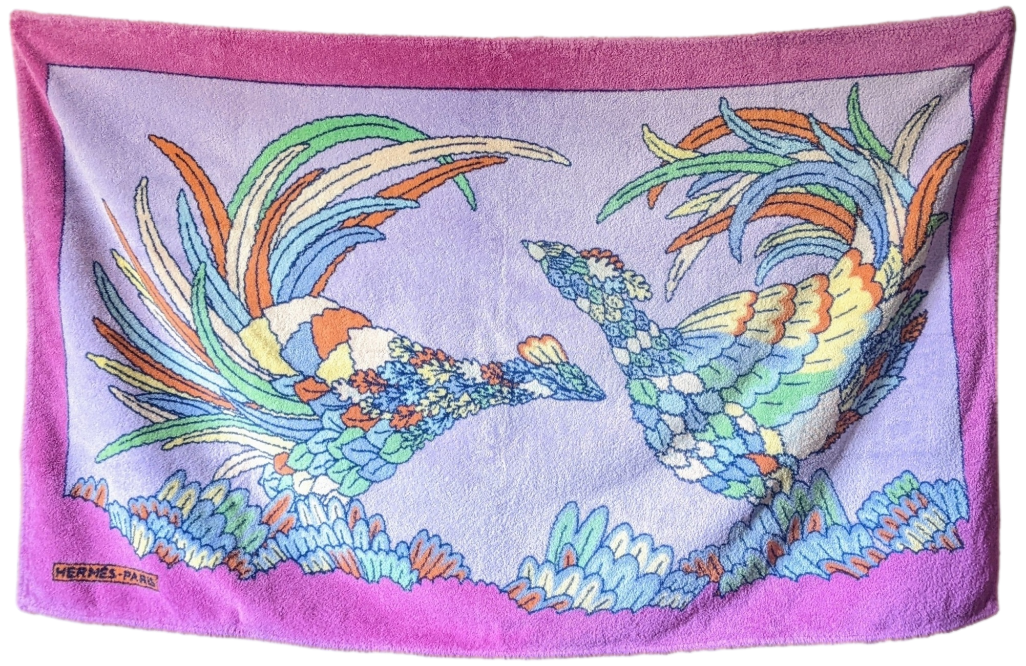 HERMES PEACOCK Tapis de Plage Terry Beach Towel 90 x 150 cm