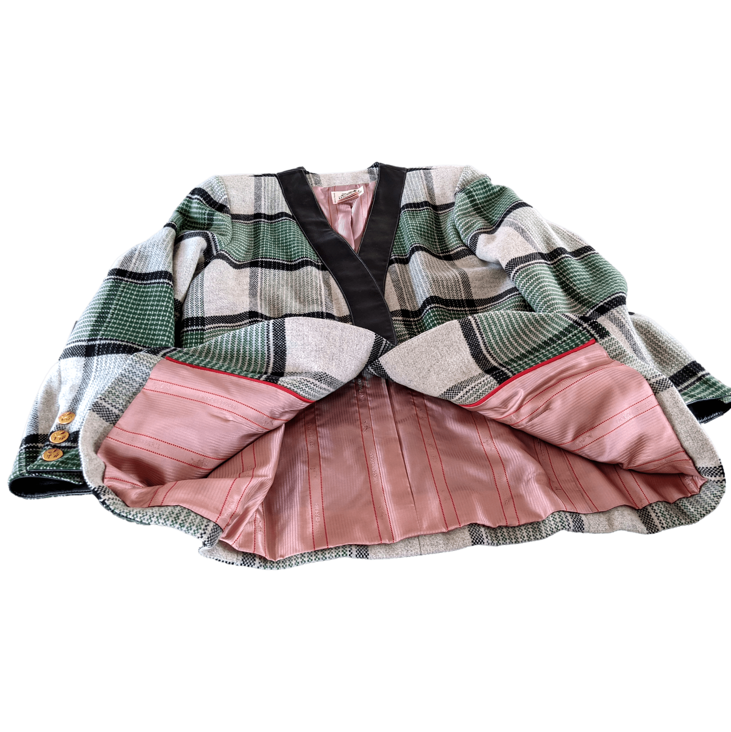 HERMES PEGASUS Women's Vintage Wool/Lambskin Tartan Plaid jacket F44