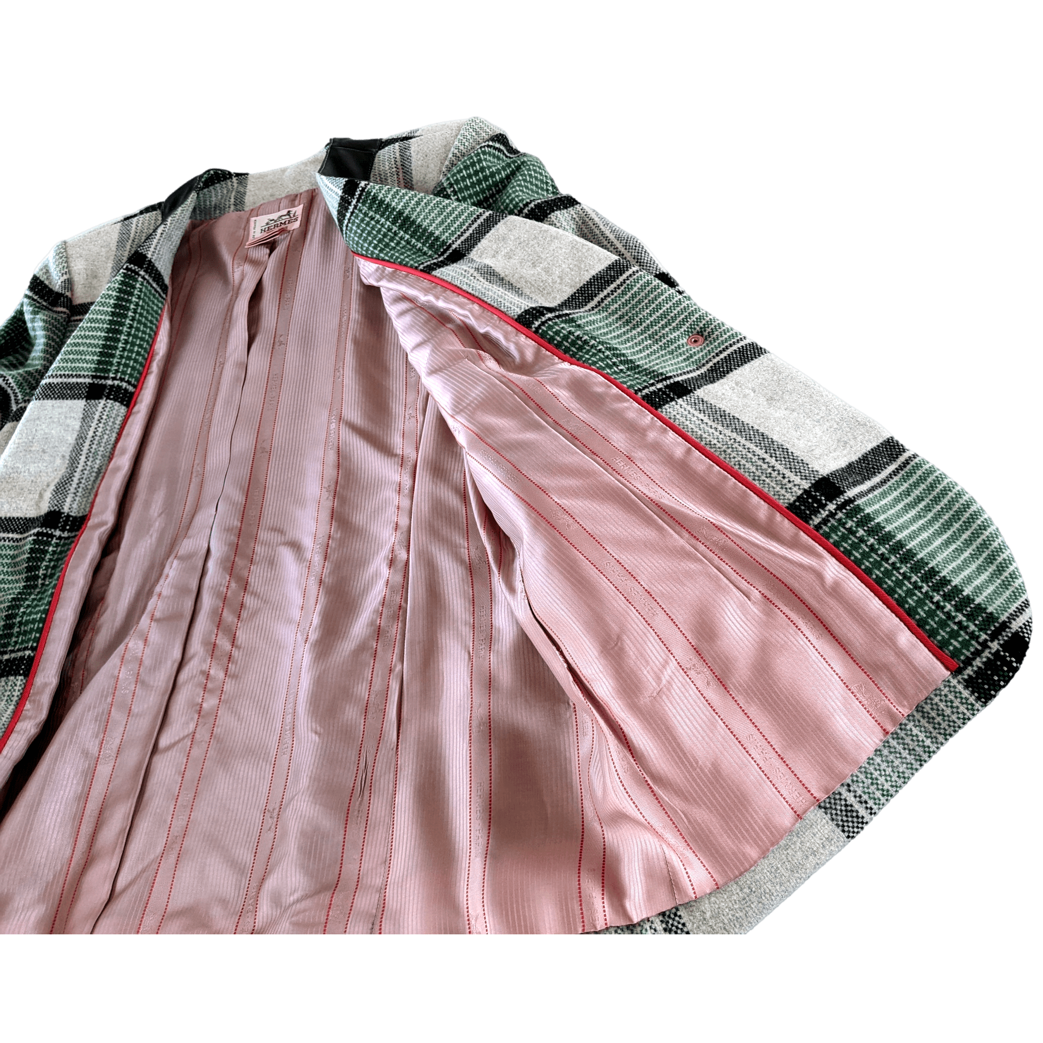 HERMES PEGASUS Women's Vintage Wool/Lambskin Tartan Plaid jacket F44